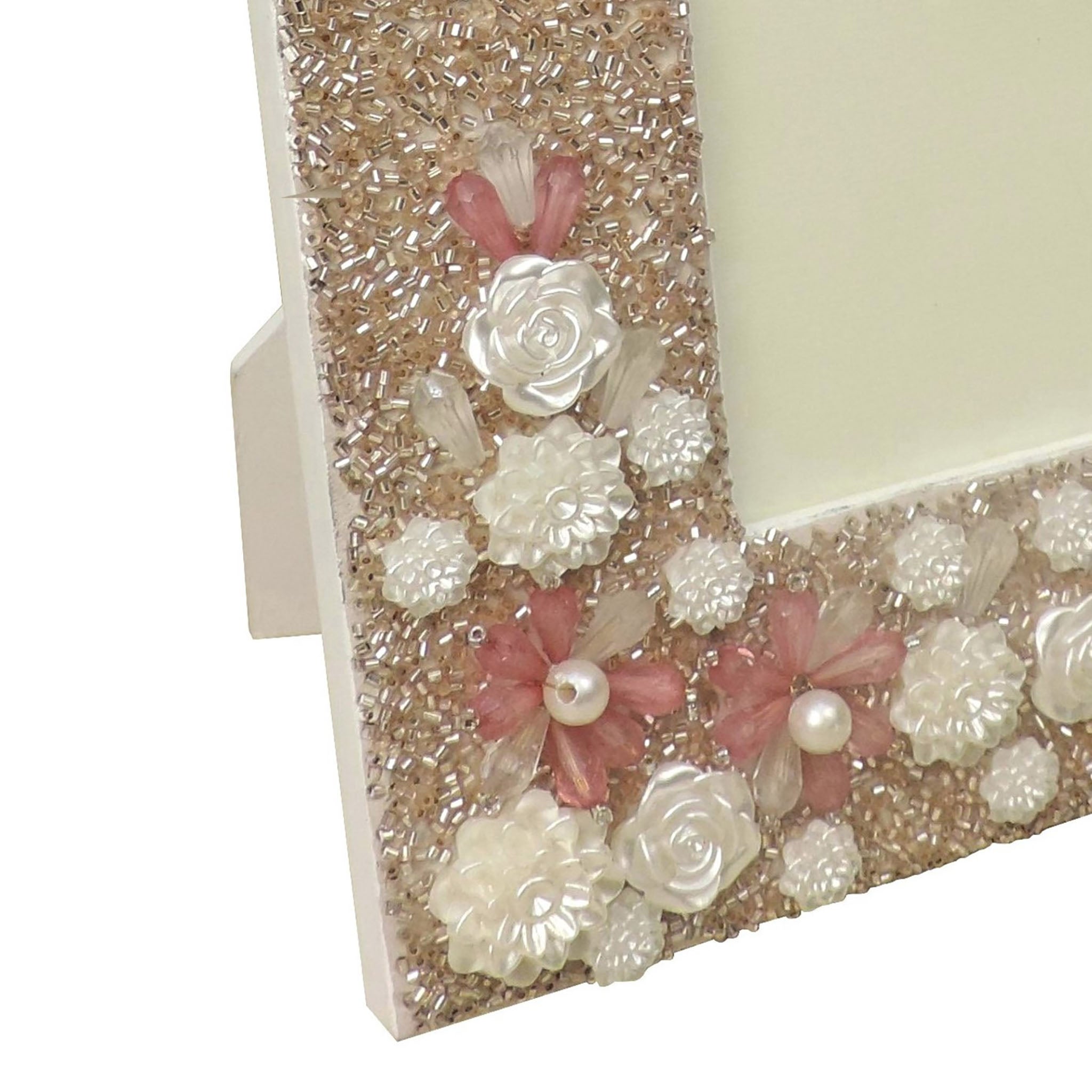 Floral Hand Beaded Photo Frame in Pink, 4" x 6" In