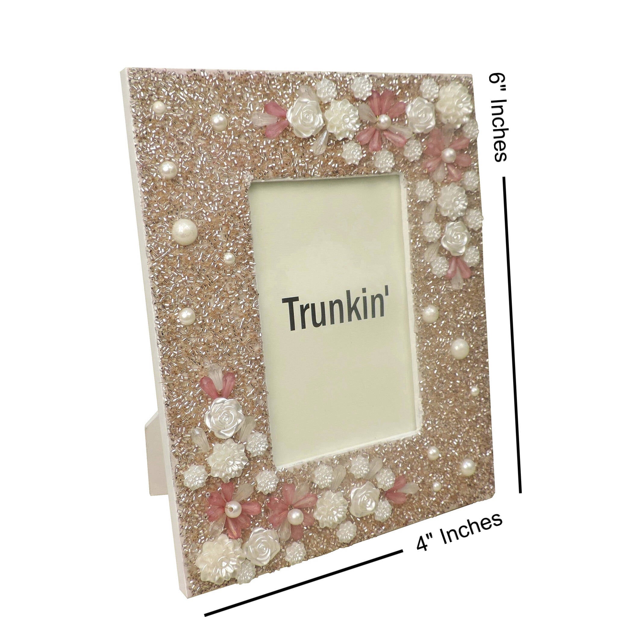 Floral Hand Beaded Photo Frame in Pink, 4" x 6" In