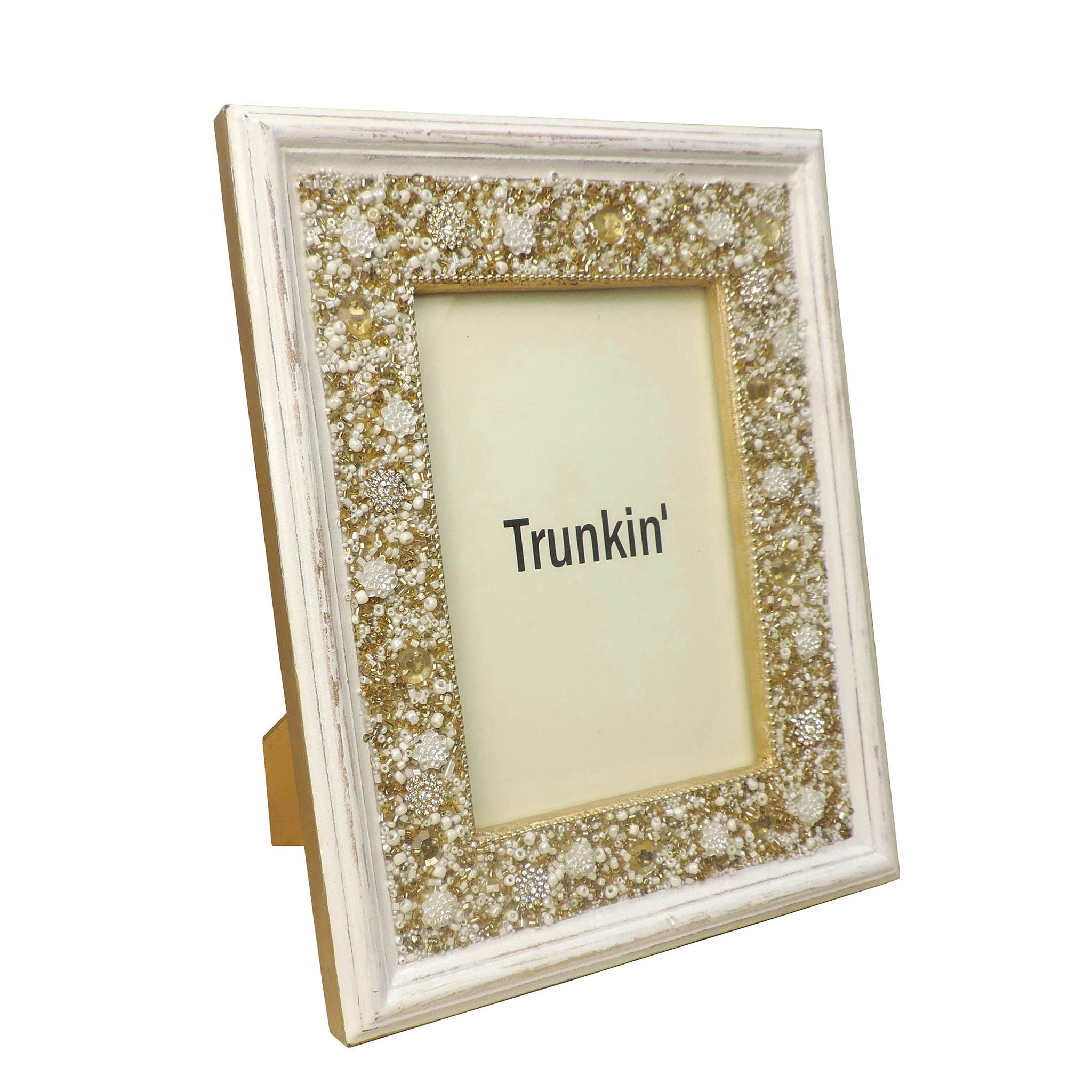 Just Bling It Beaded Photo Frame in White & Gold, 5" x 7" In