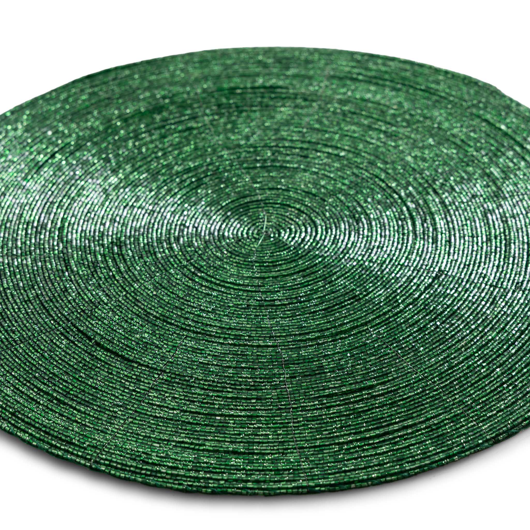 Glass Bead Placemat in Green, Set of 4
