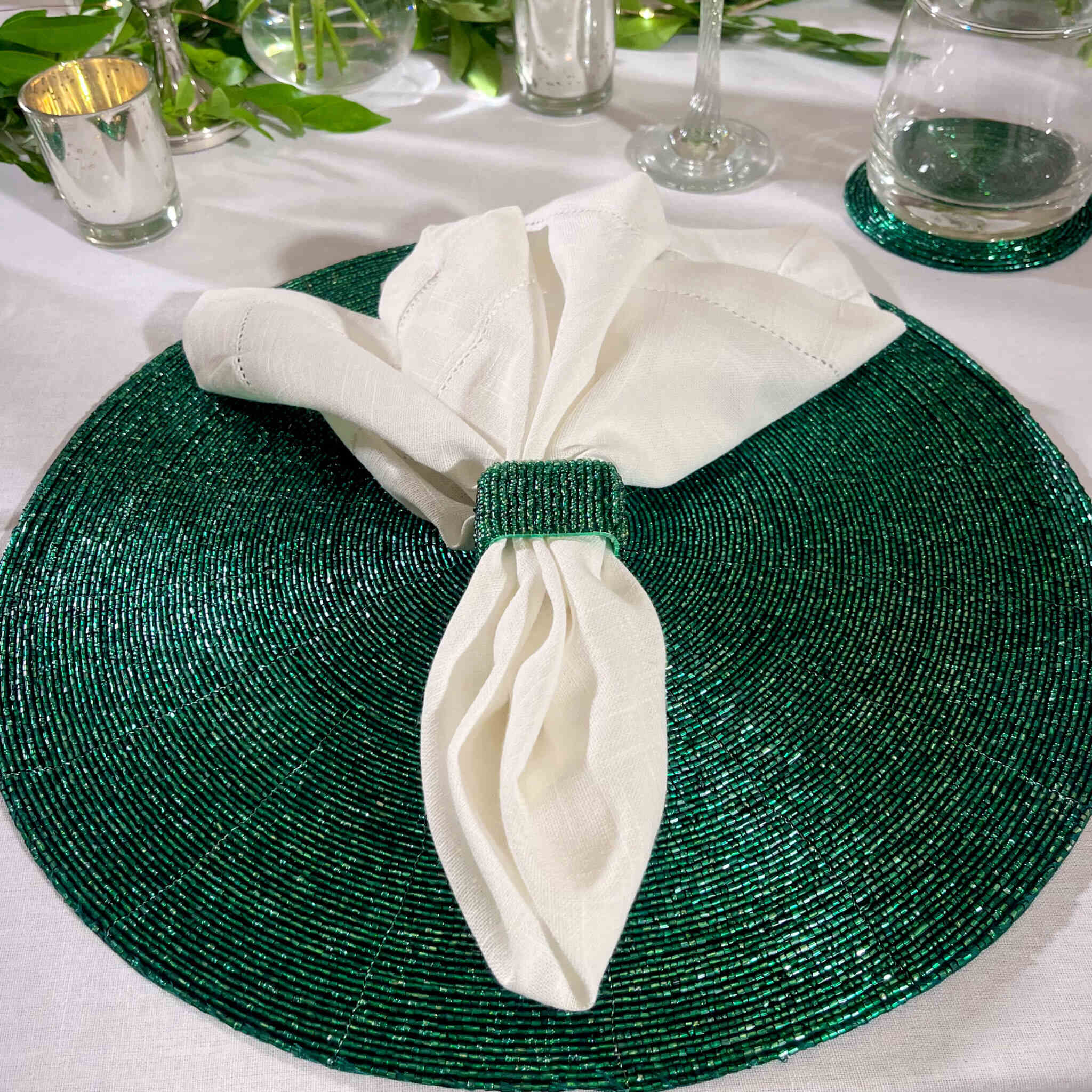 Glass Bead Placemat in Green, Set of 4