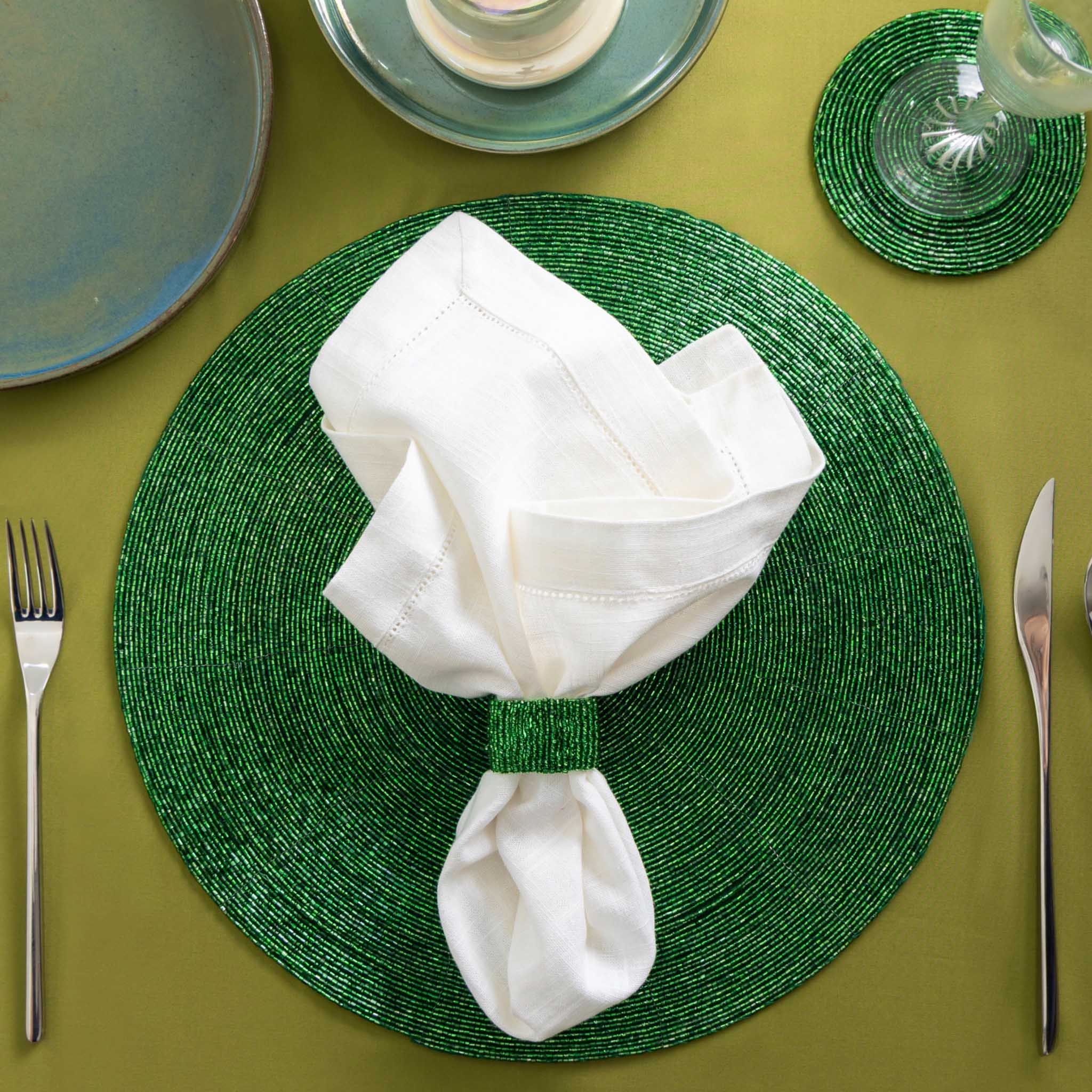 Glass Bead Placemat in Green, Set of 4