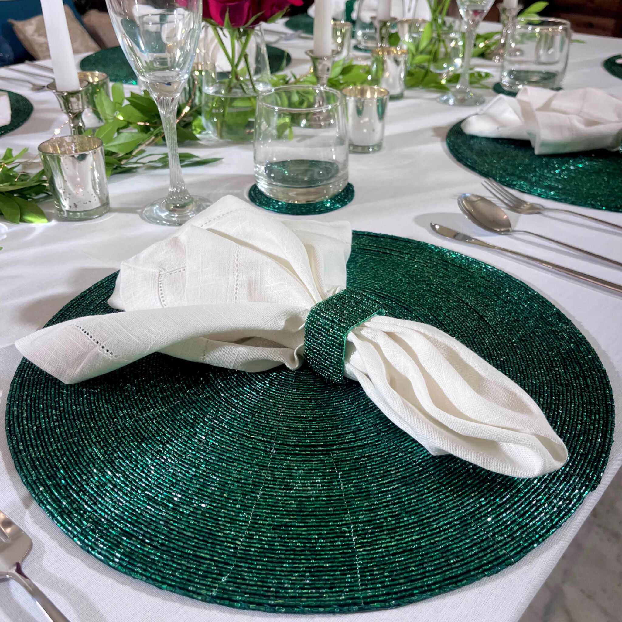 Glass Bead Placemat in Green, Set of 4