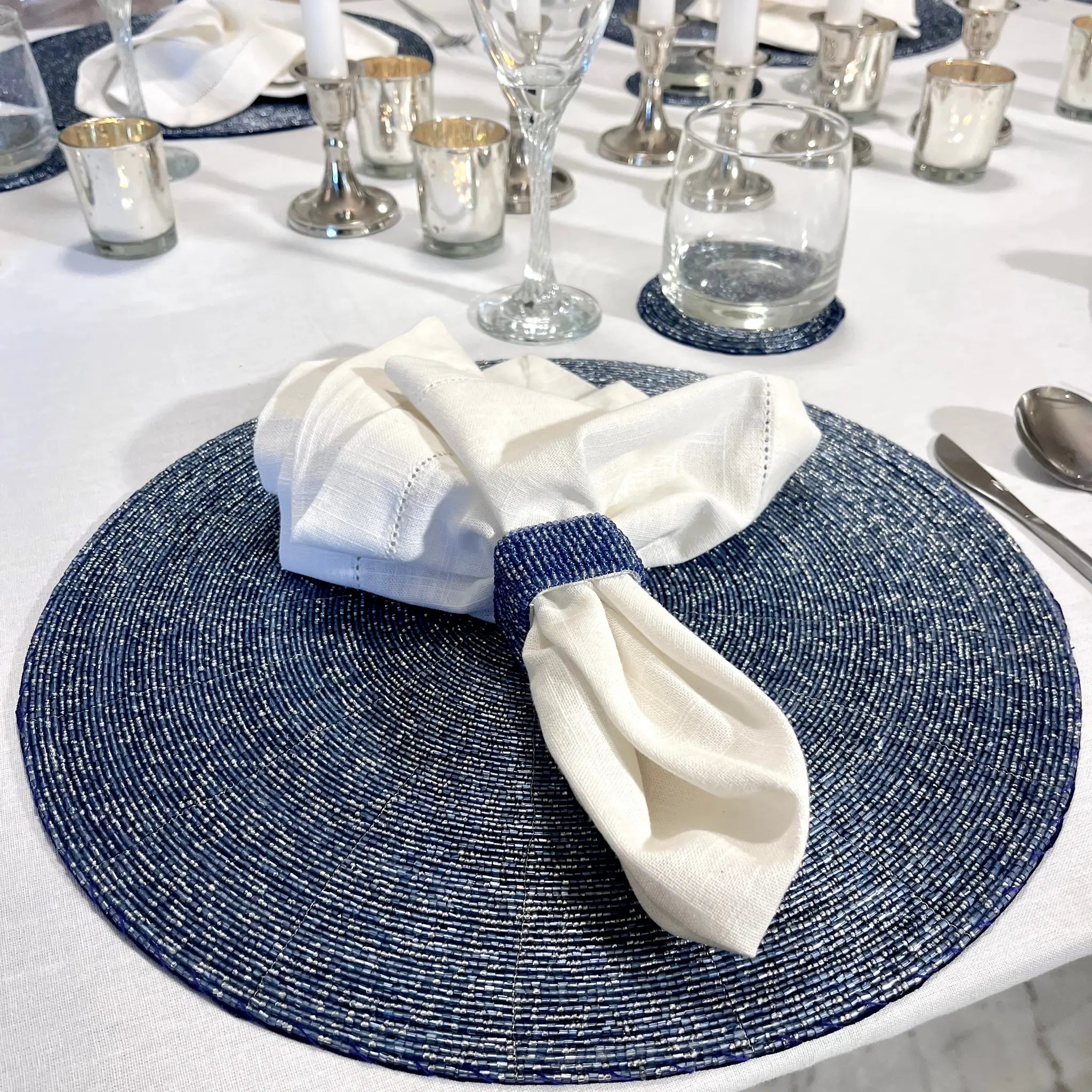 Glass Bead Placemat in Light Blue, Set of 4
