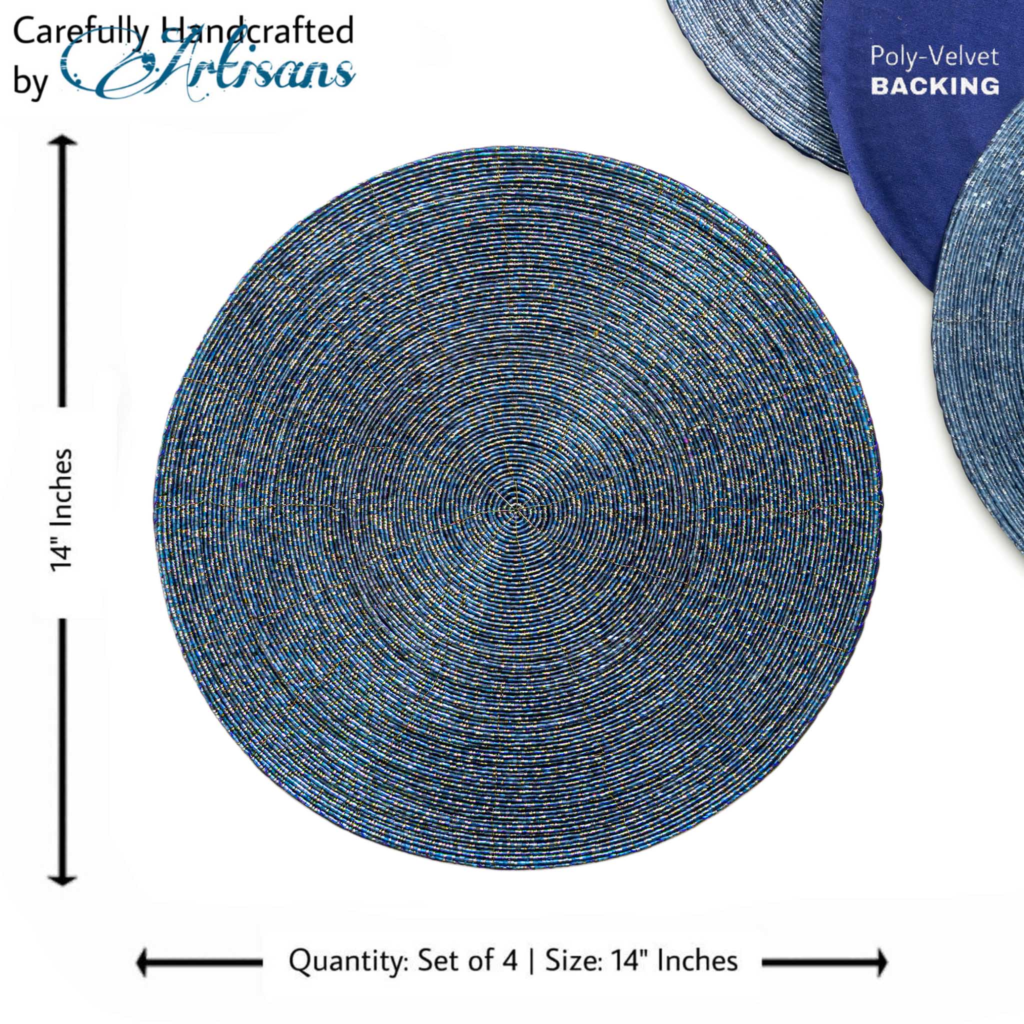 Glass Bead Placemat in Light Blue, Set of 4