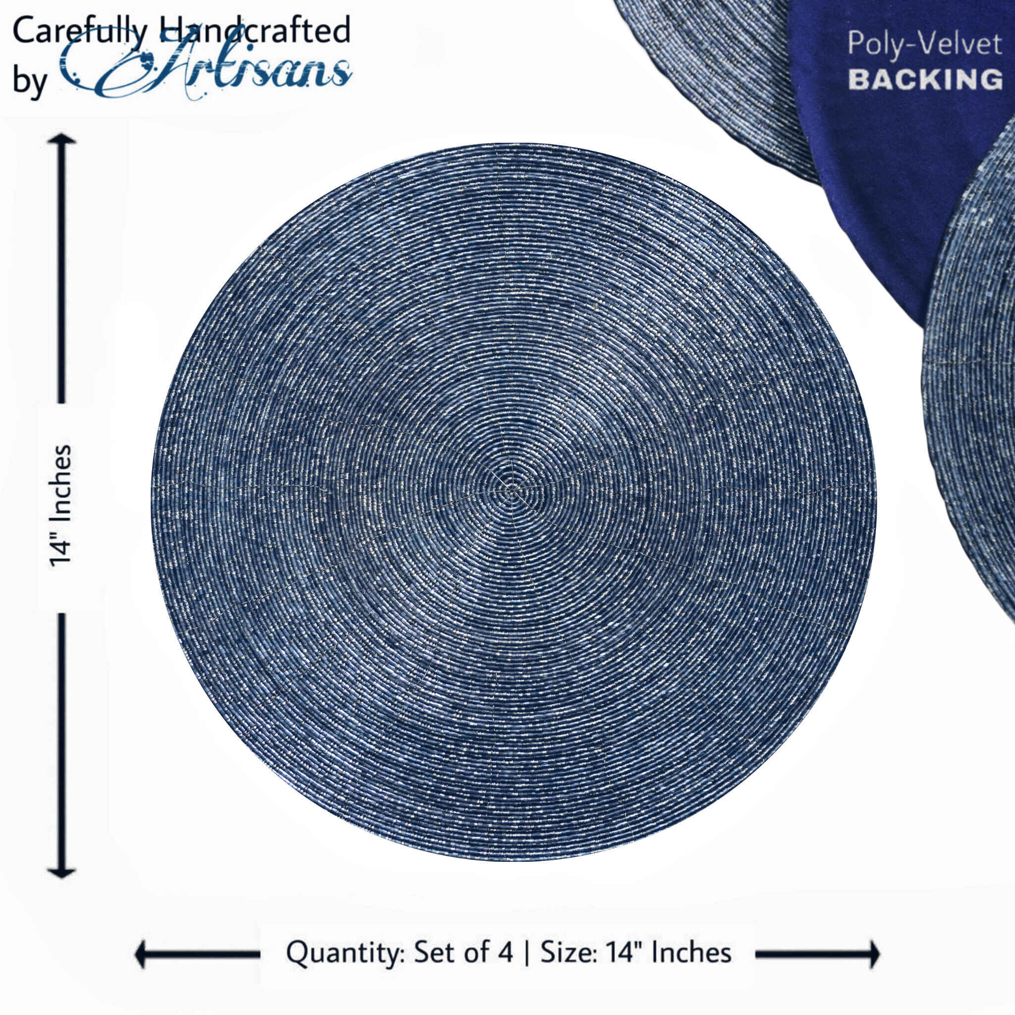 Glass Bead Placemat in Light Blue, Set of 4