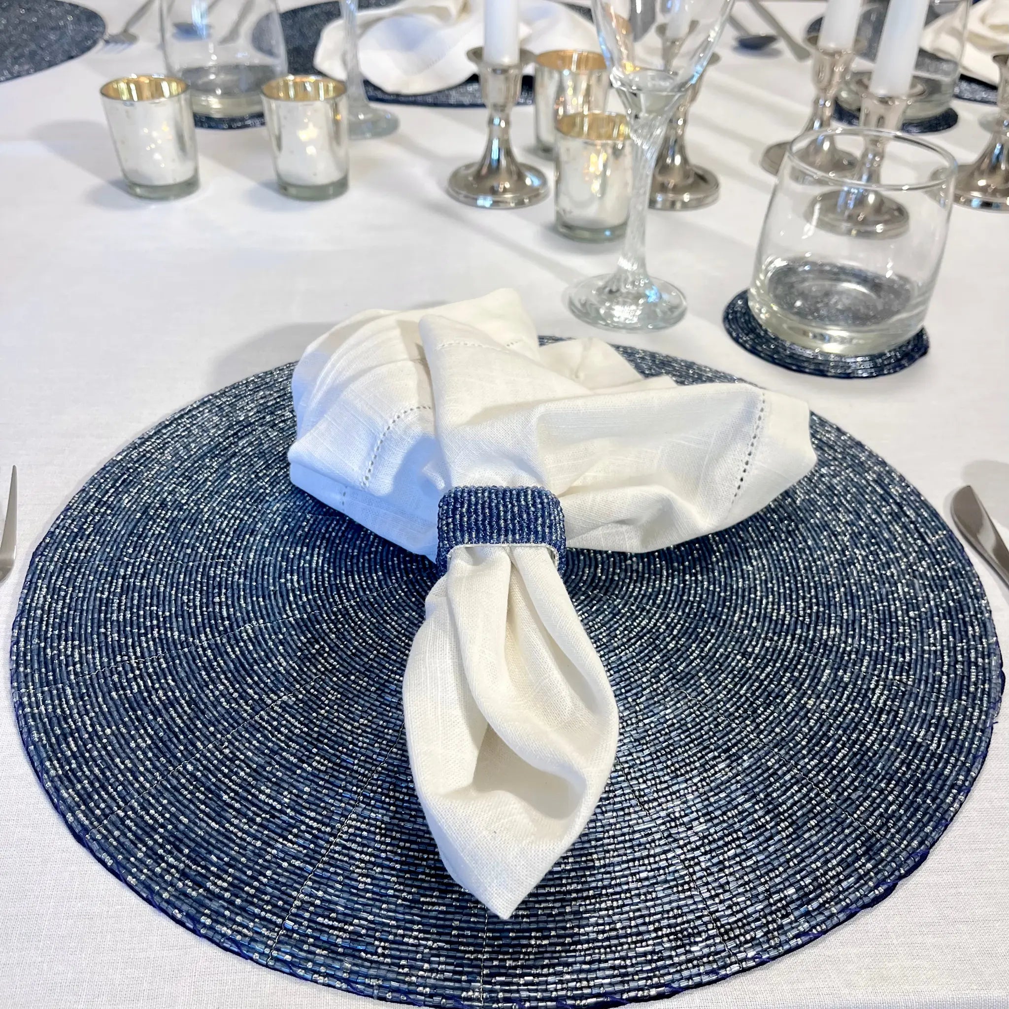 Glass Bead Coaster in Light Blue, Set of 4