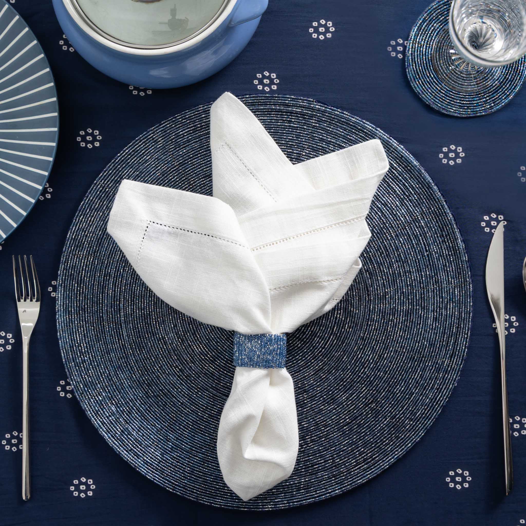 Glass Bead Placemat in Light Blue, Set of 4