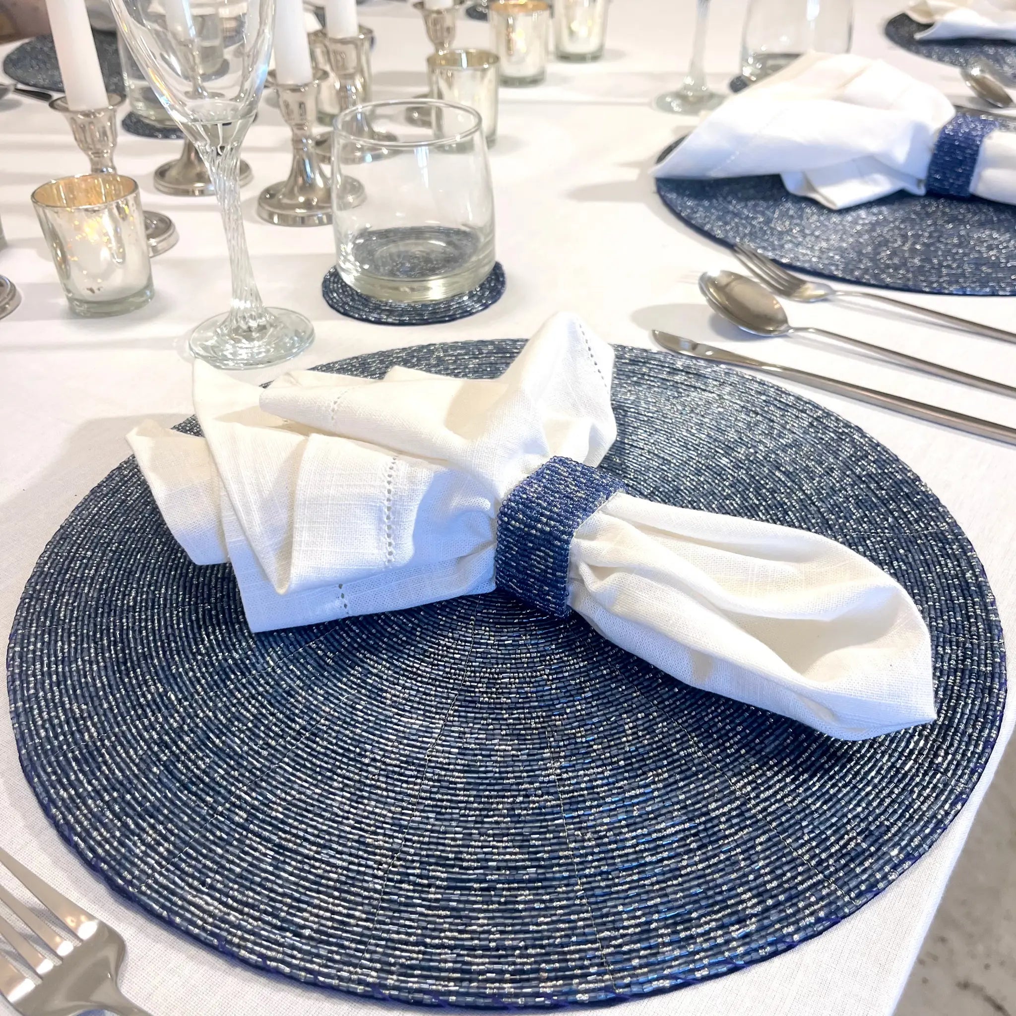 Glass Bead Placemat in Light Blue, Set of 4
