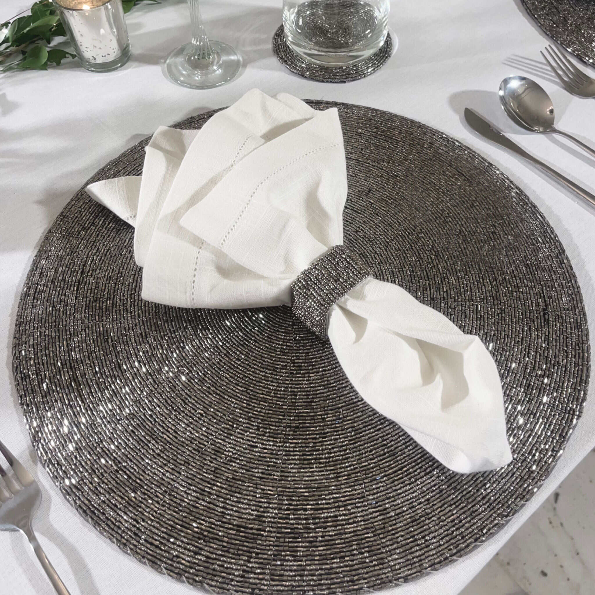 Glass Bead Placemat in Smoke, Set of 4