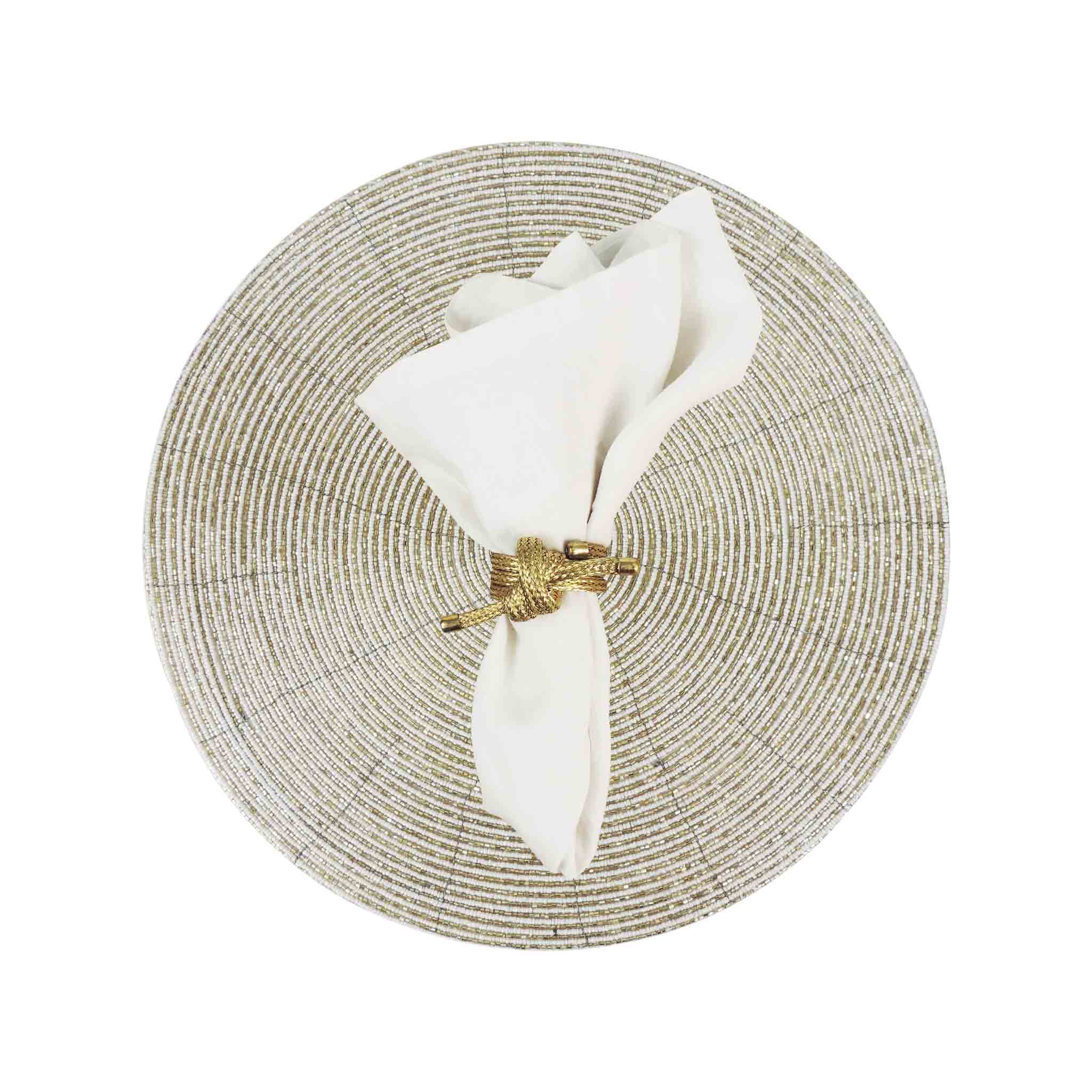 Glass Bead Heirloom Placemat in Gold & Cream, Set of 4