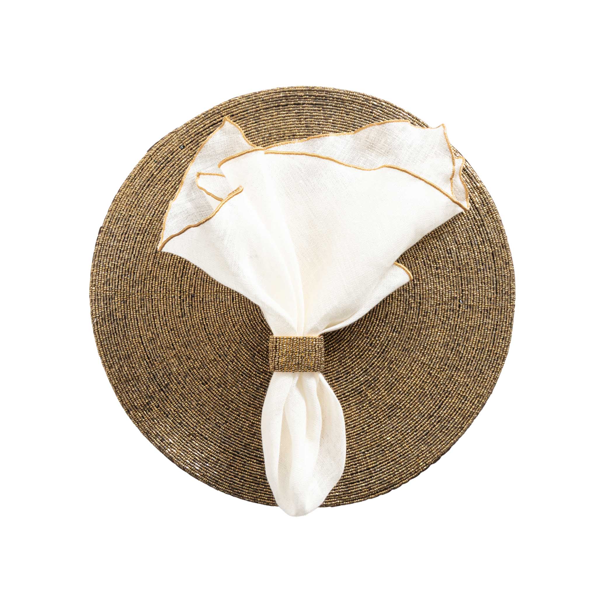 Glass Bead Placemat in Deep Antique Gold, Set of 4