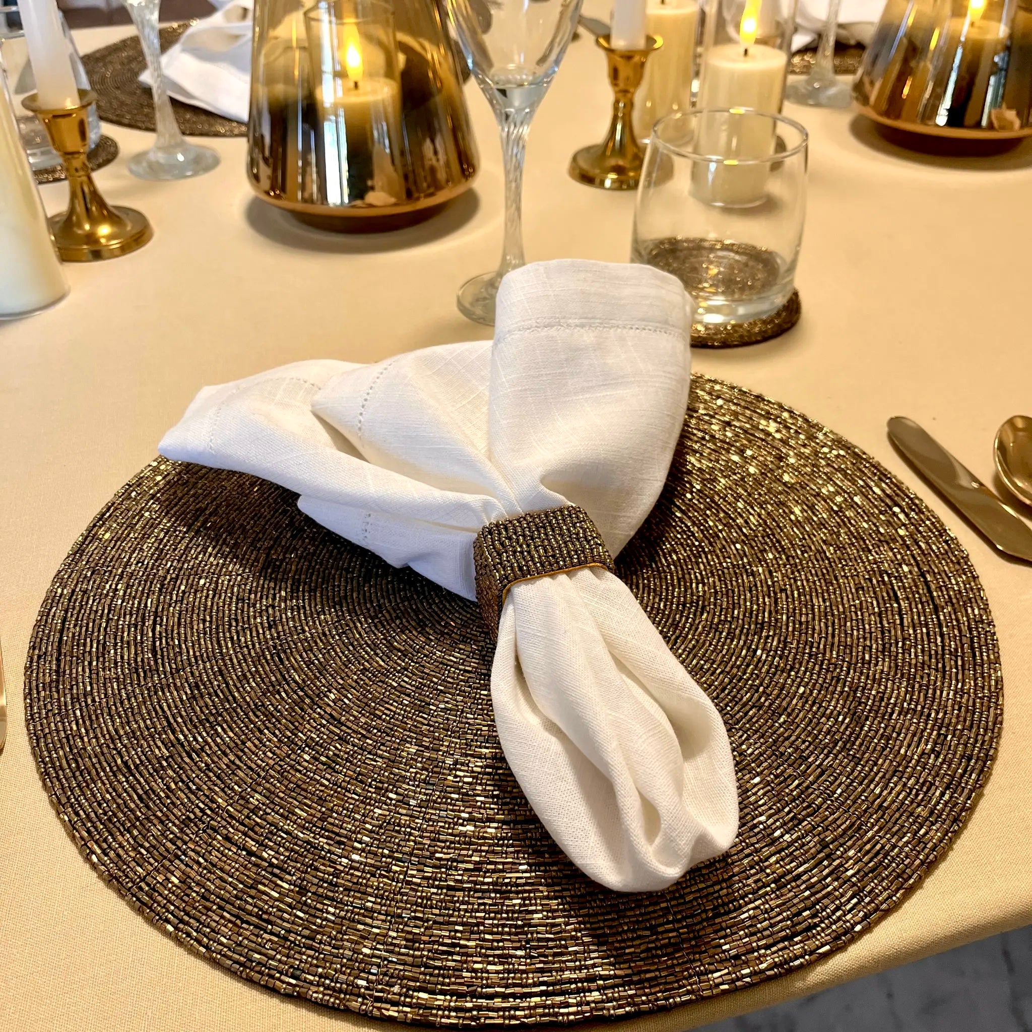 Glass Bead Placemat in Deep Antique Gold, Set of 4