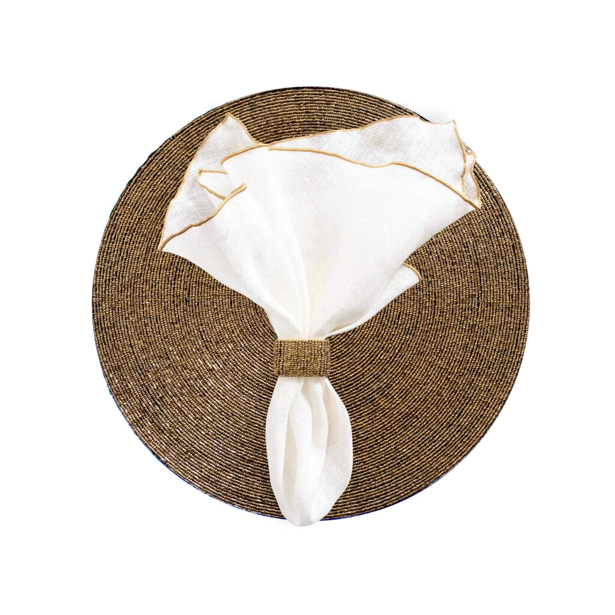 Glass Bead Placemat in Deep Antique Gold, Set of 4