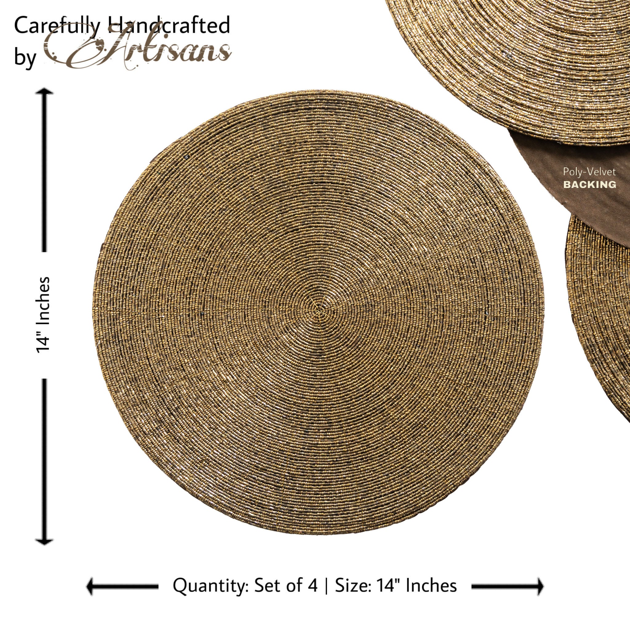 Glass Bead Placemat in Deep Antique Gold, Set of 4