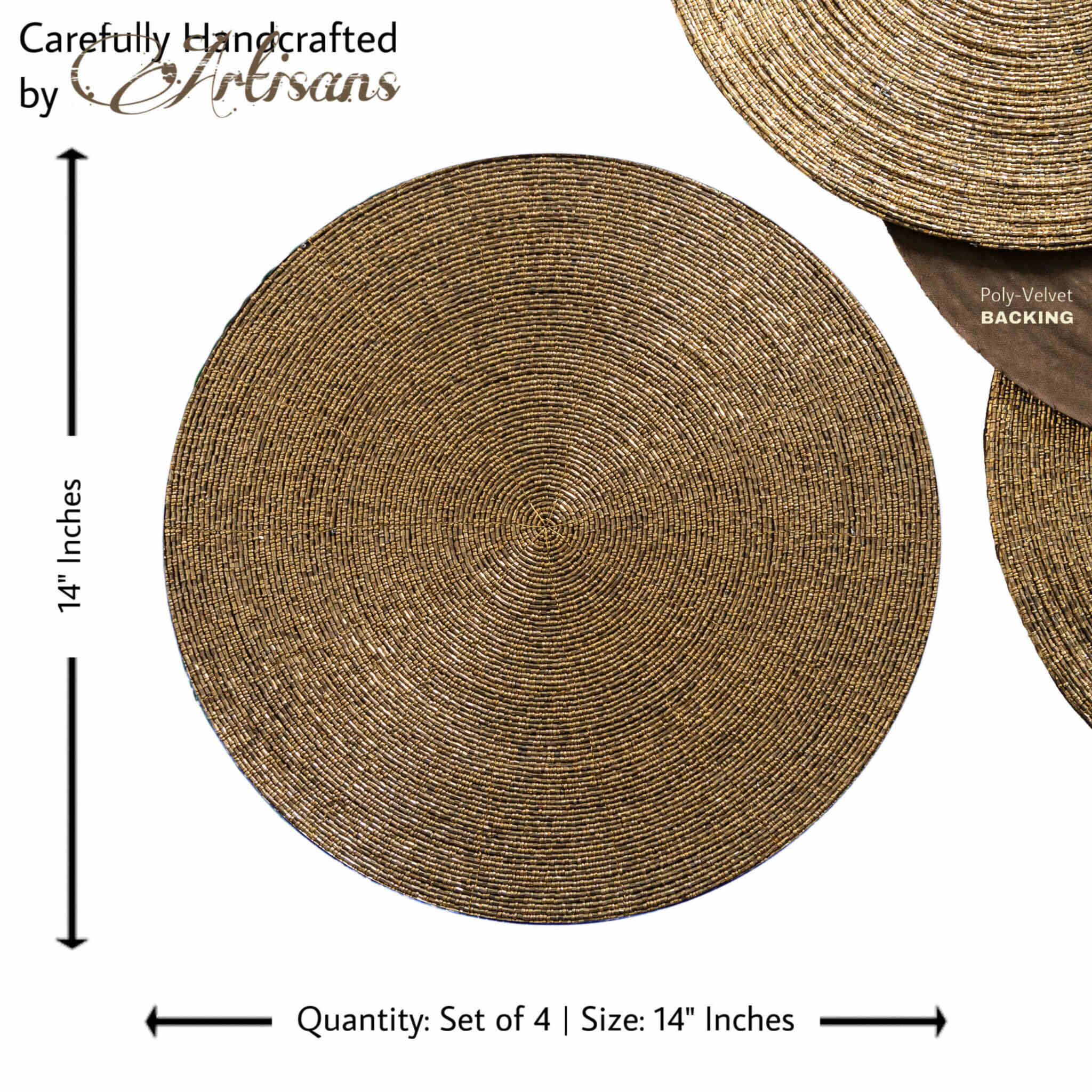 Glass Bead Placemat in Deep Antique Gold, Set of 4