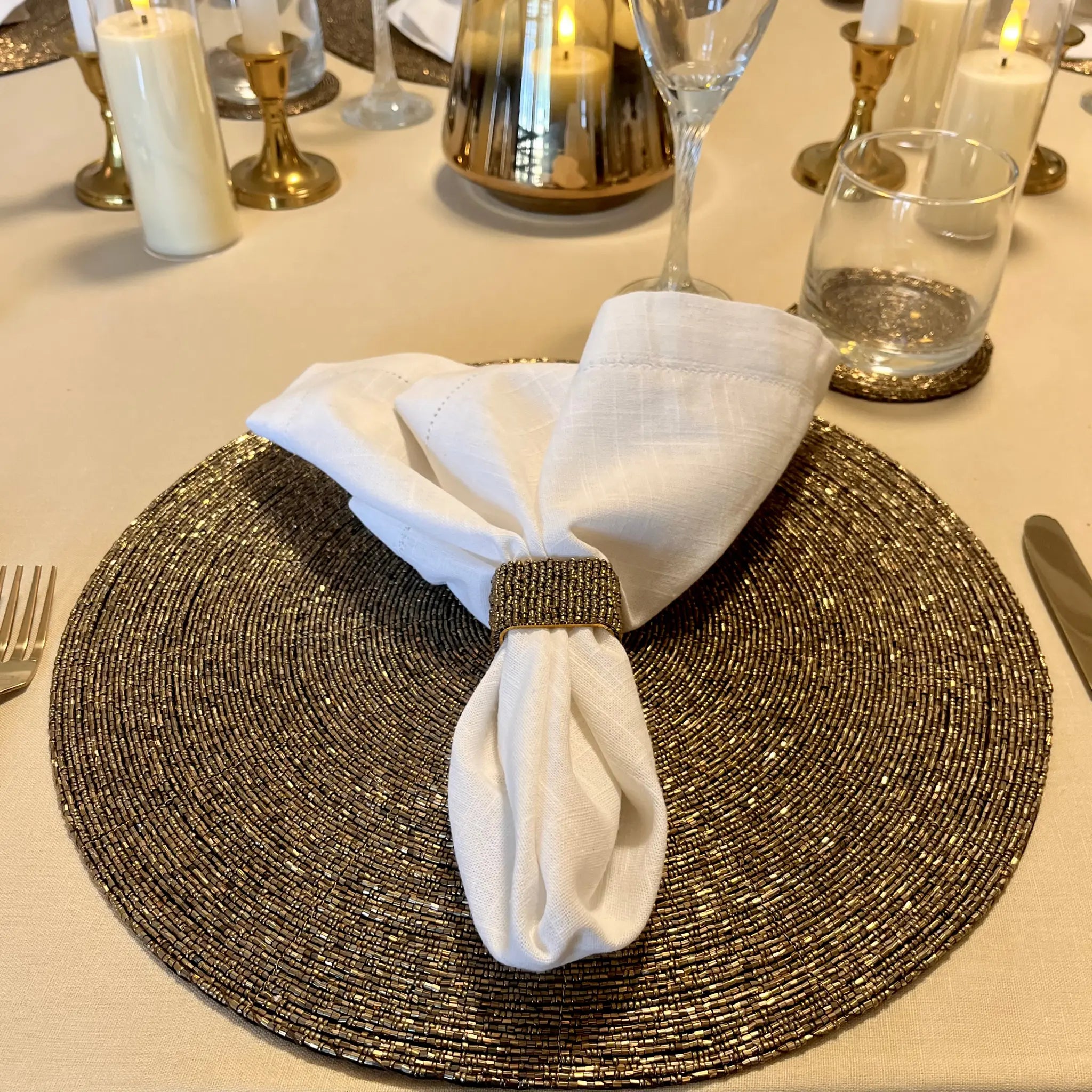 Glass Bead Coaster in Antique Gold, Set of 4