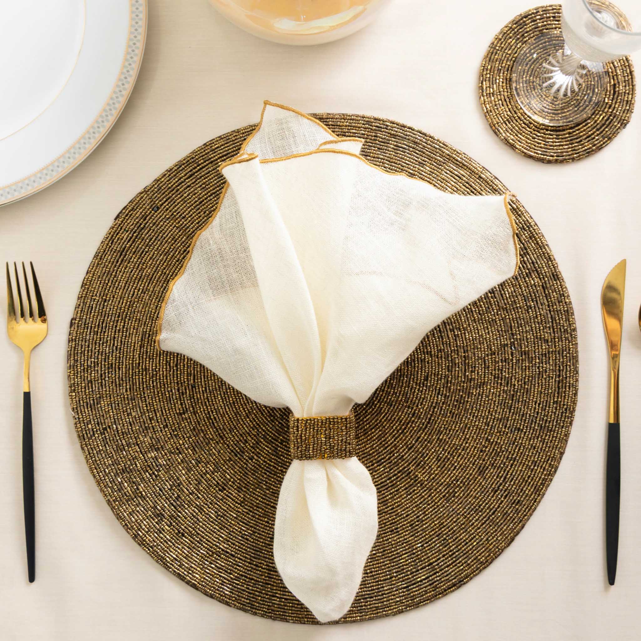 Glass Bead Placemat in Deep Antique Gold, Set of 4