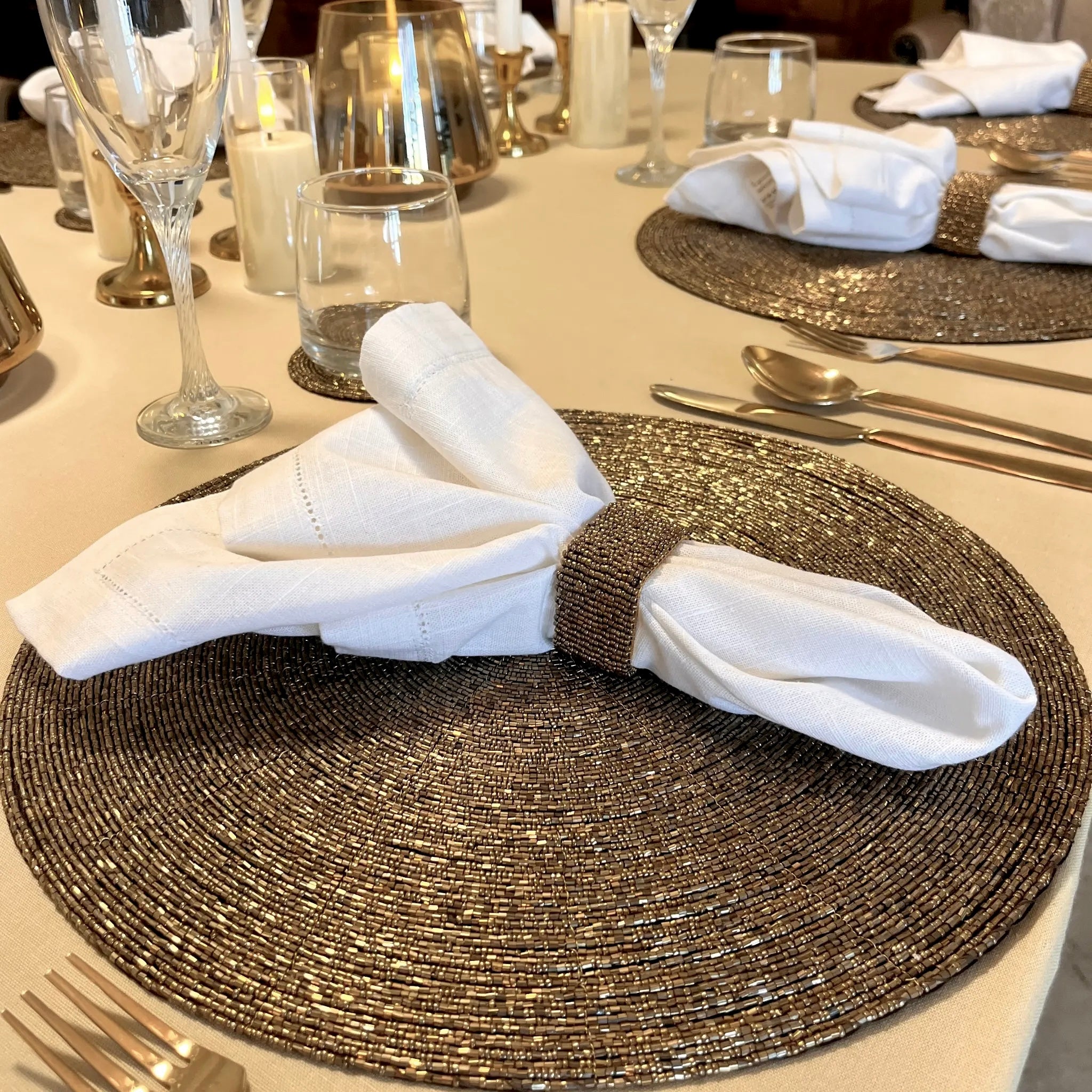Glass Bead Placemat in Deep Antique Gold, Set of 4