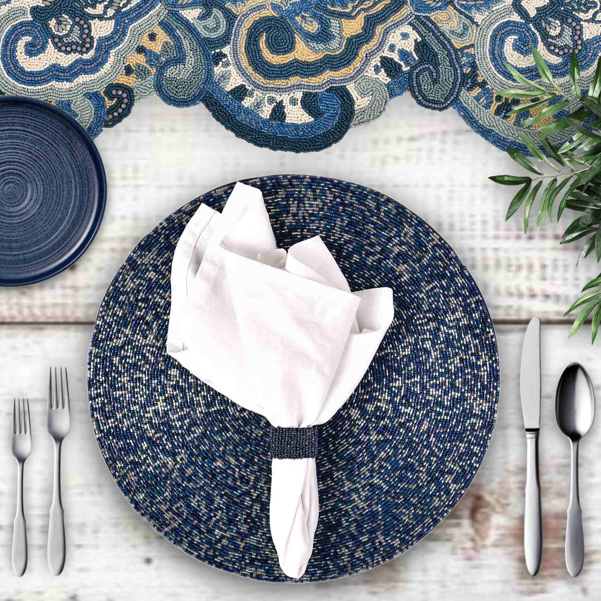 Stardust Beaded Table Setting - Blue and Silver