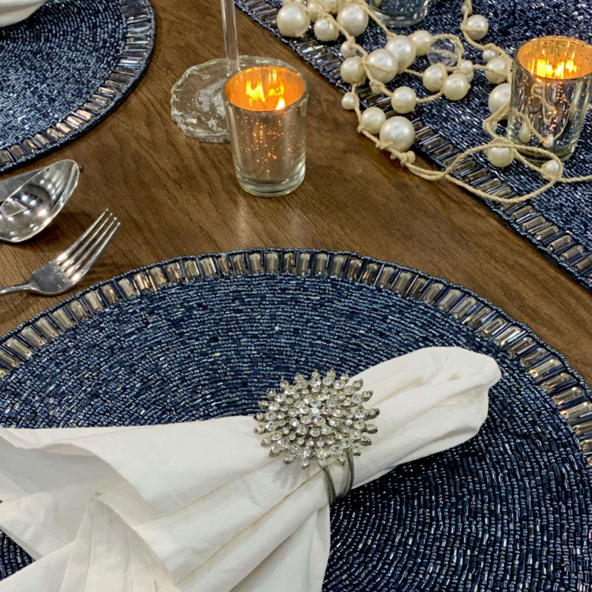 Glam Crystal Beaded Table Setting - Luster Blue