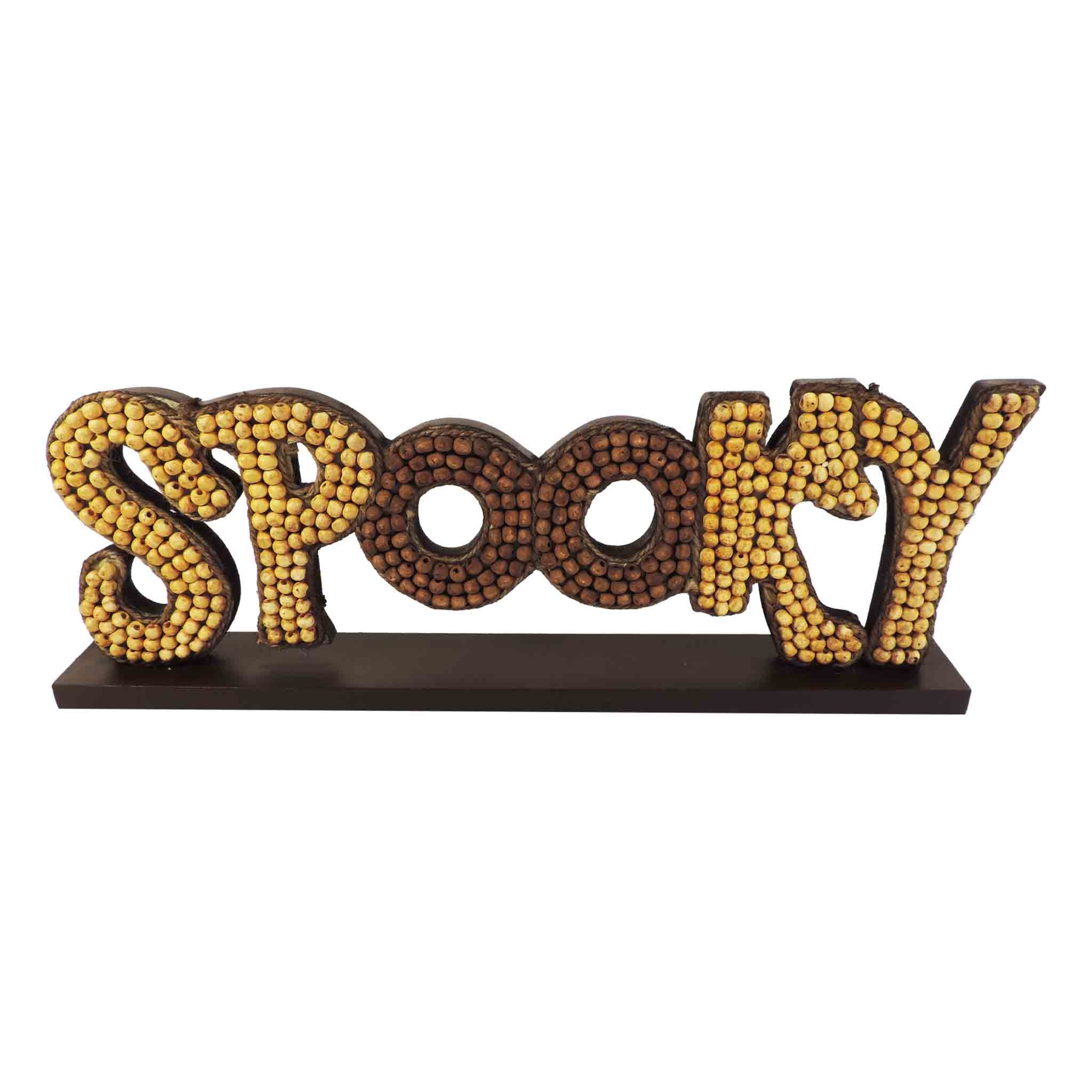 Beaded Wood Sign #Spooky Halloween Table Decor in Natural