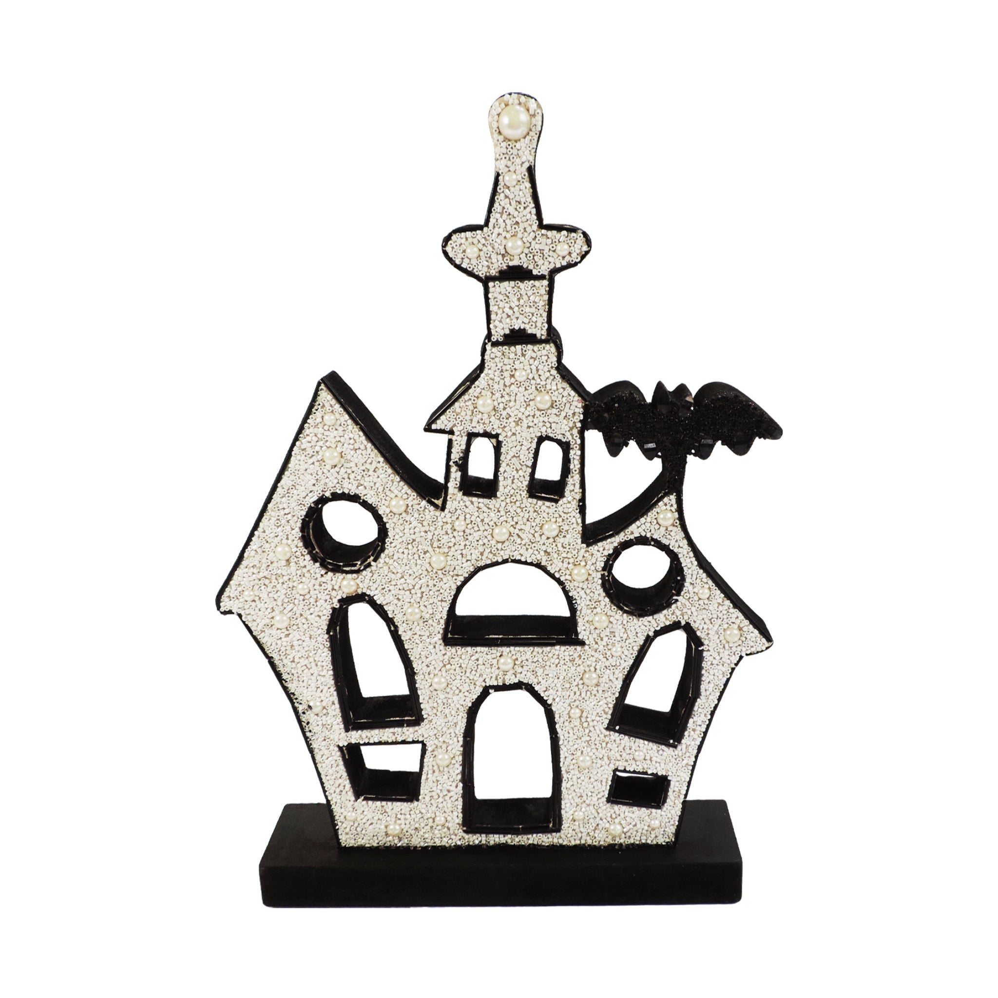 Haunted House Beaded Halloween Table Decor in White & Black