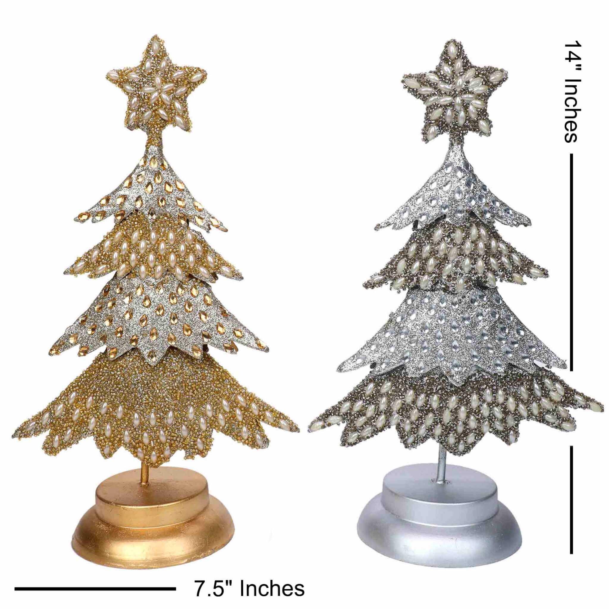 Whoville Beaded Christmas Tree in Gold & Silver, Set of 2