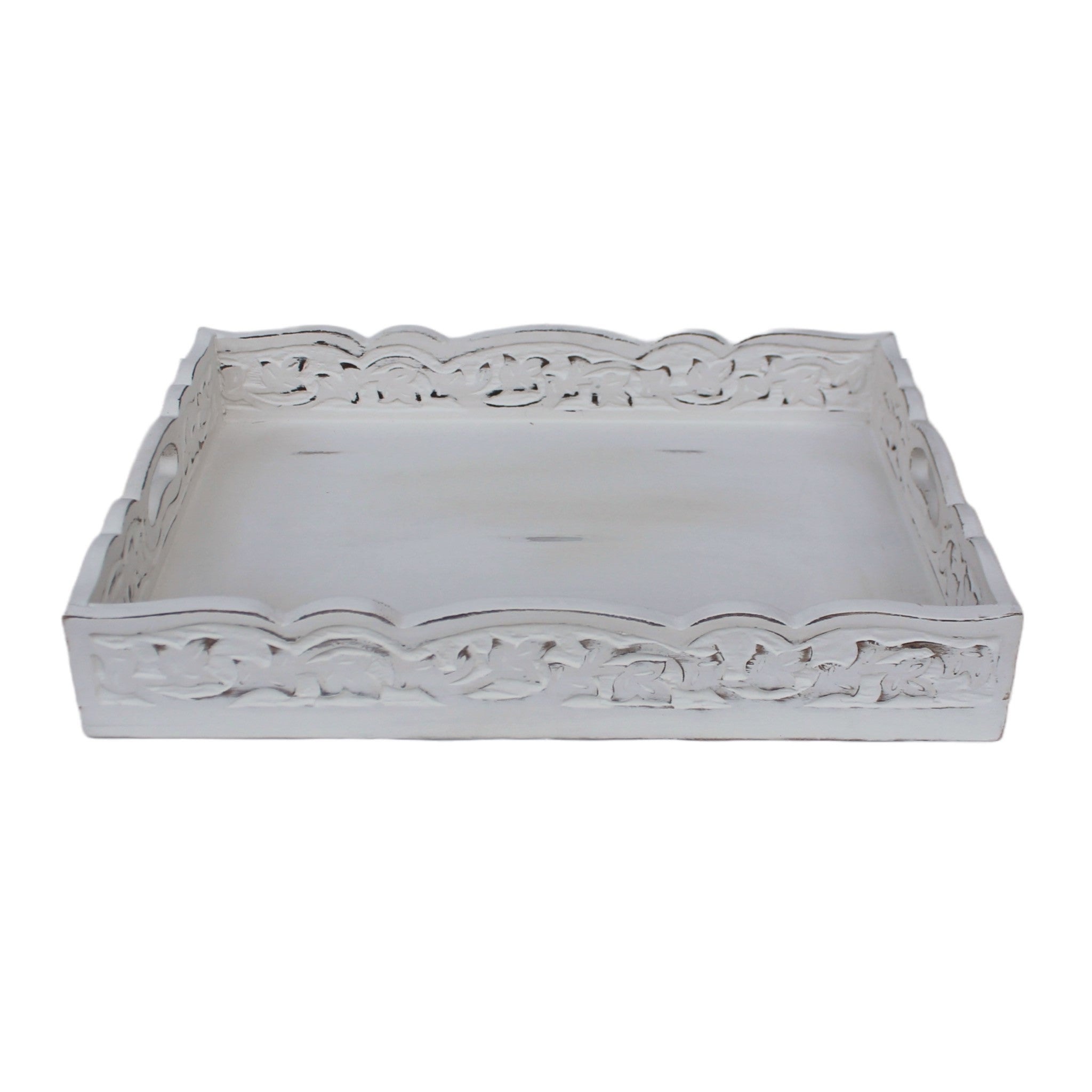 Hand-Carved Serving Tray in White