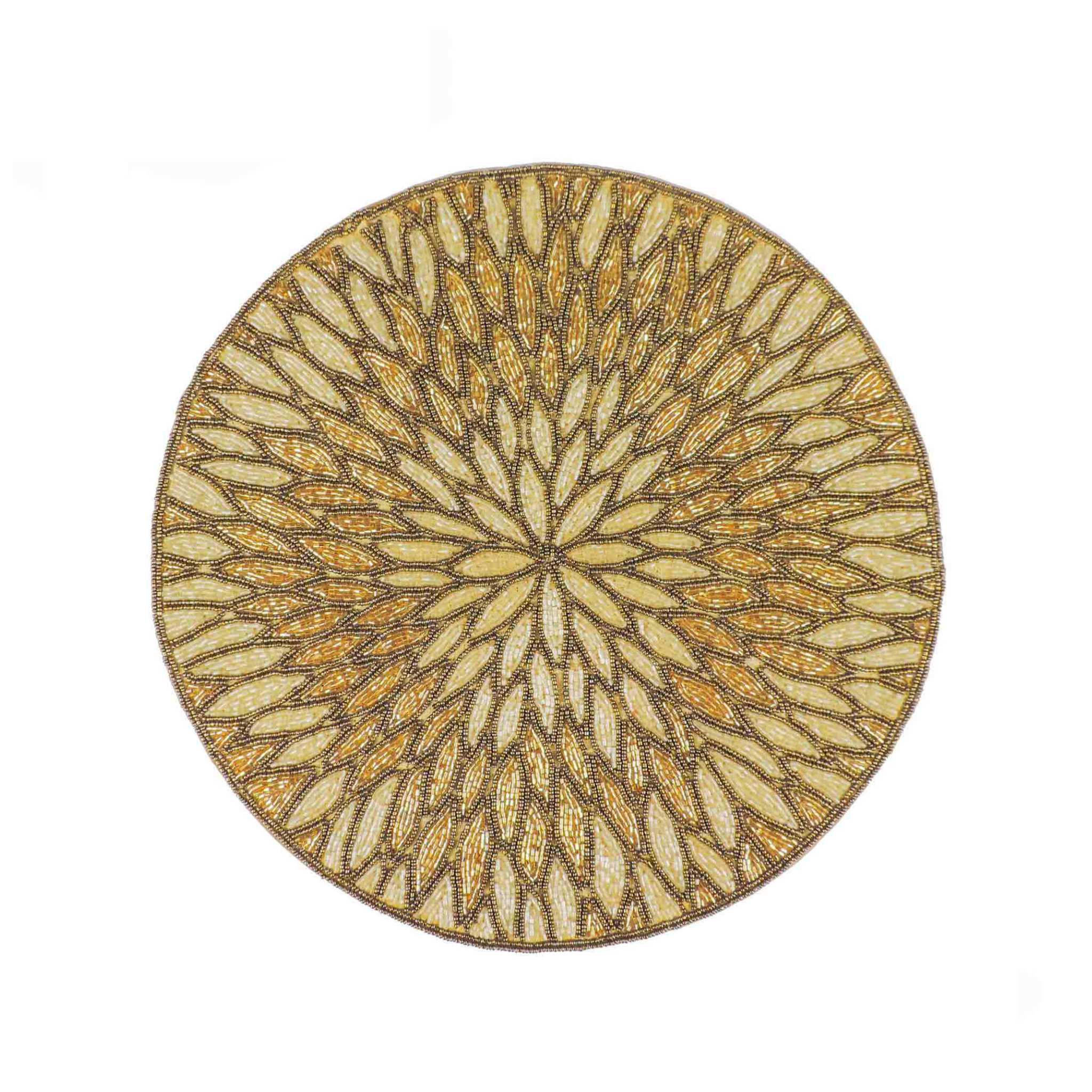 Chrysanthemum Bead Embroidered Placemat in Gold, Set of 2