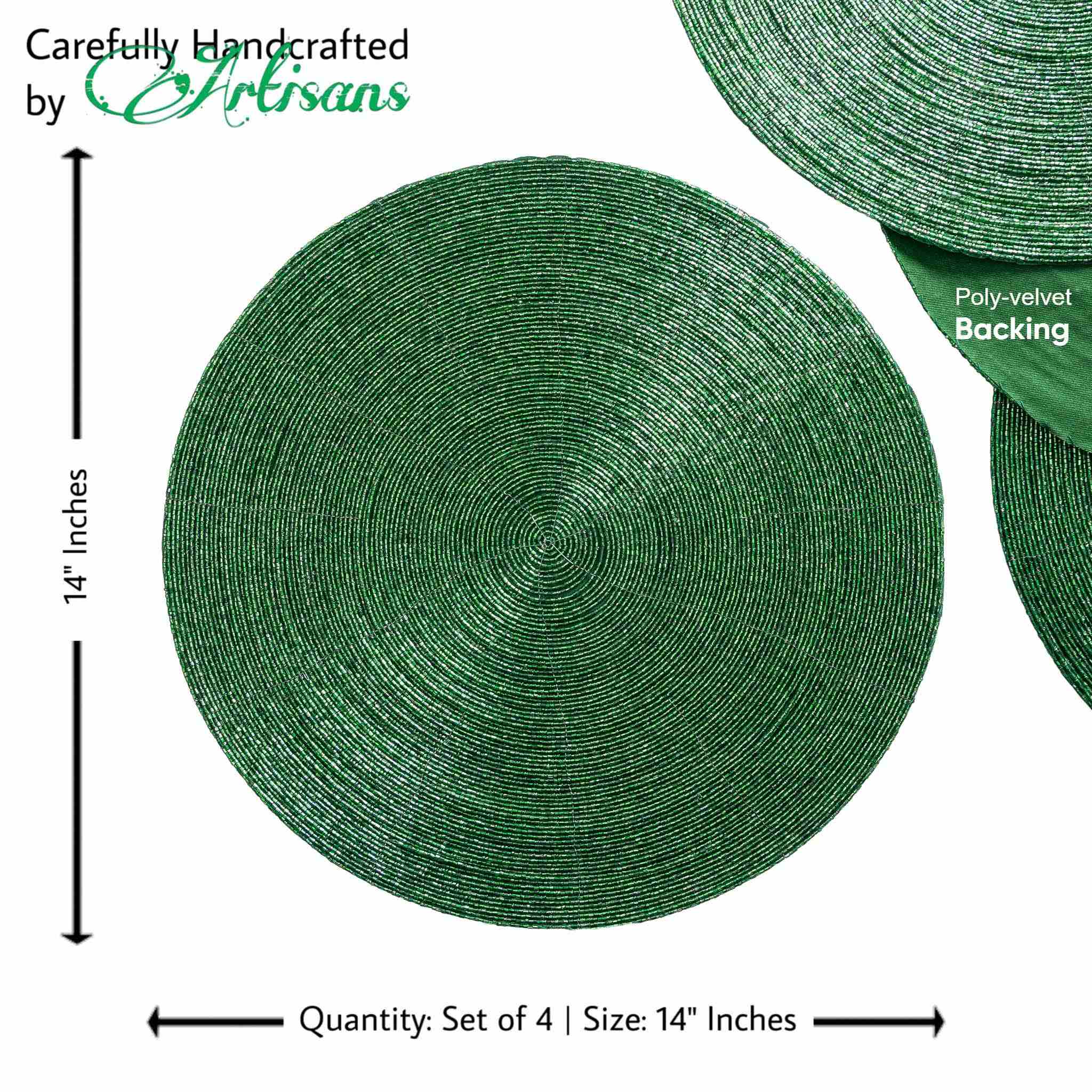 Glass Bead Placemat in Green, Set of 4