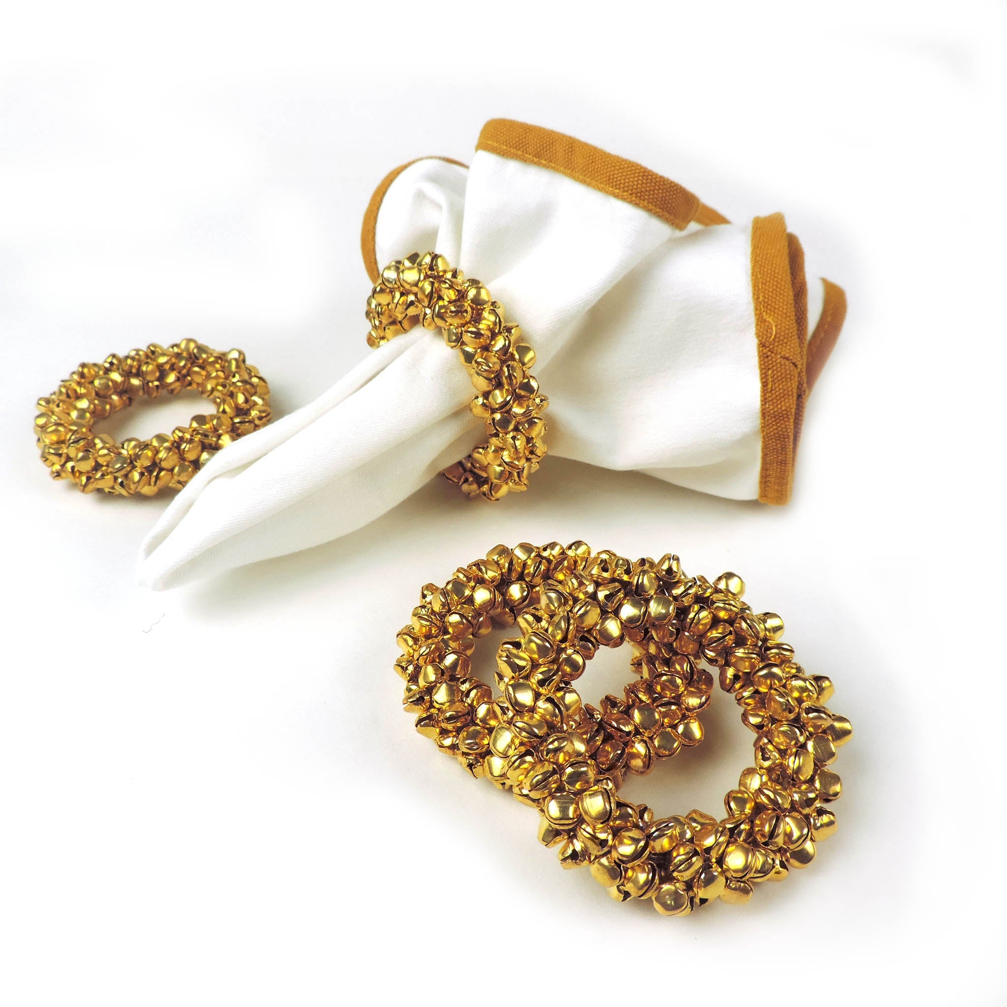 Bollywood Bells Napkin Ring<br>Set of 4<br>Color: Antique Gold