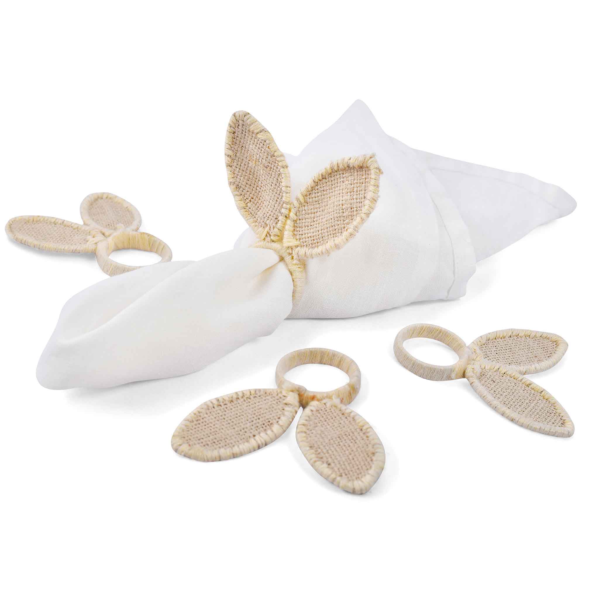 I'm All Ears Natural Napkin Ring in White, Set of 4