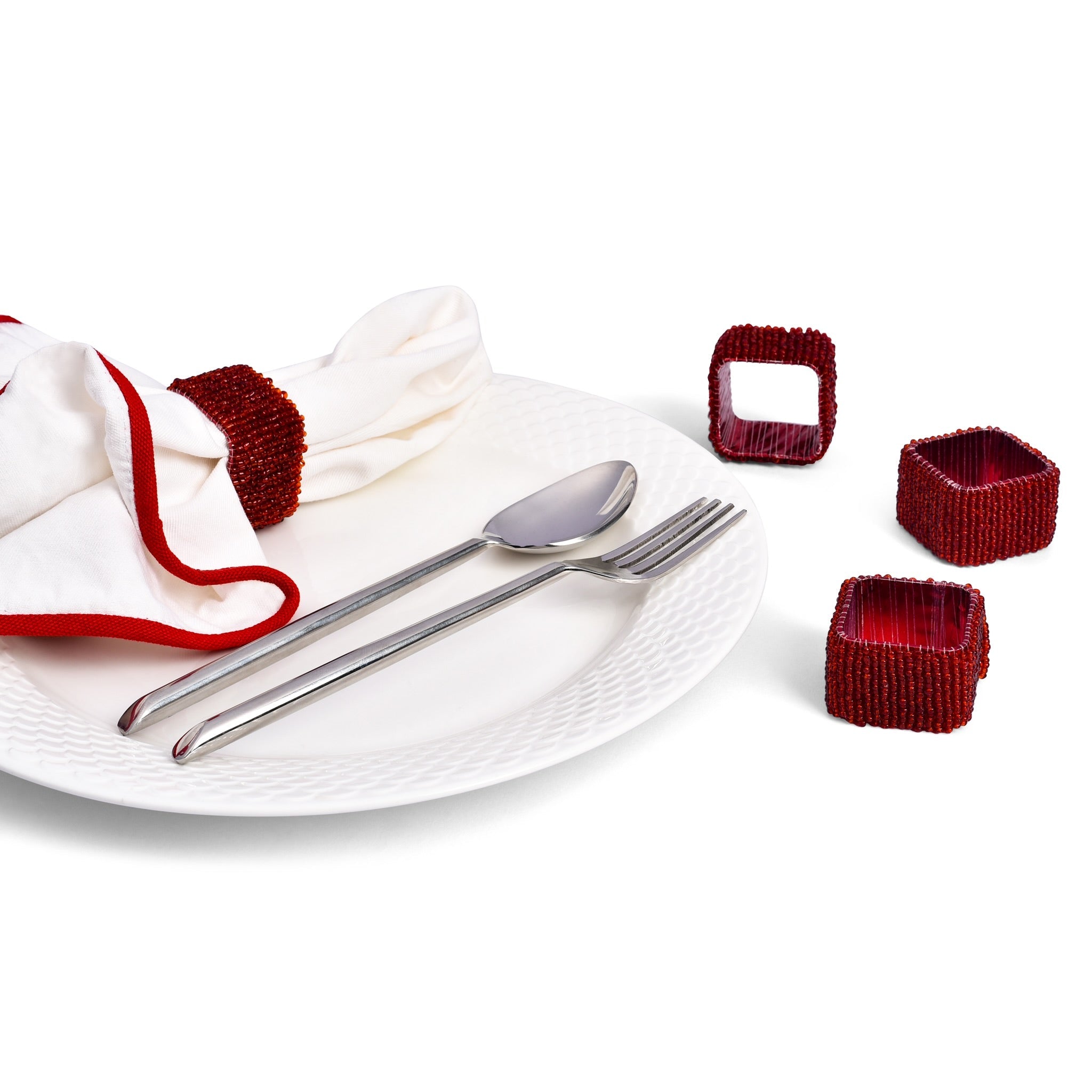 Classic Square Napkin Ring in Red, Set of 4