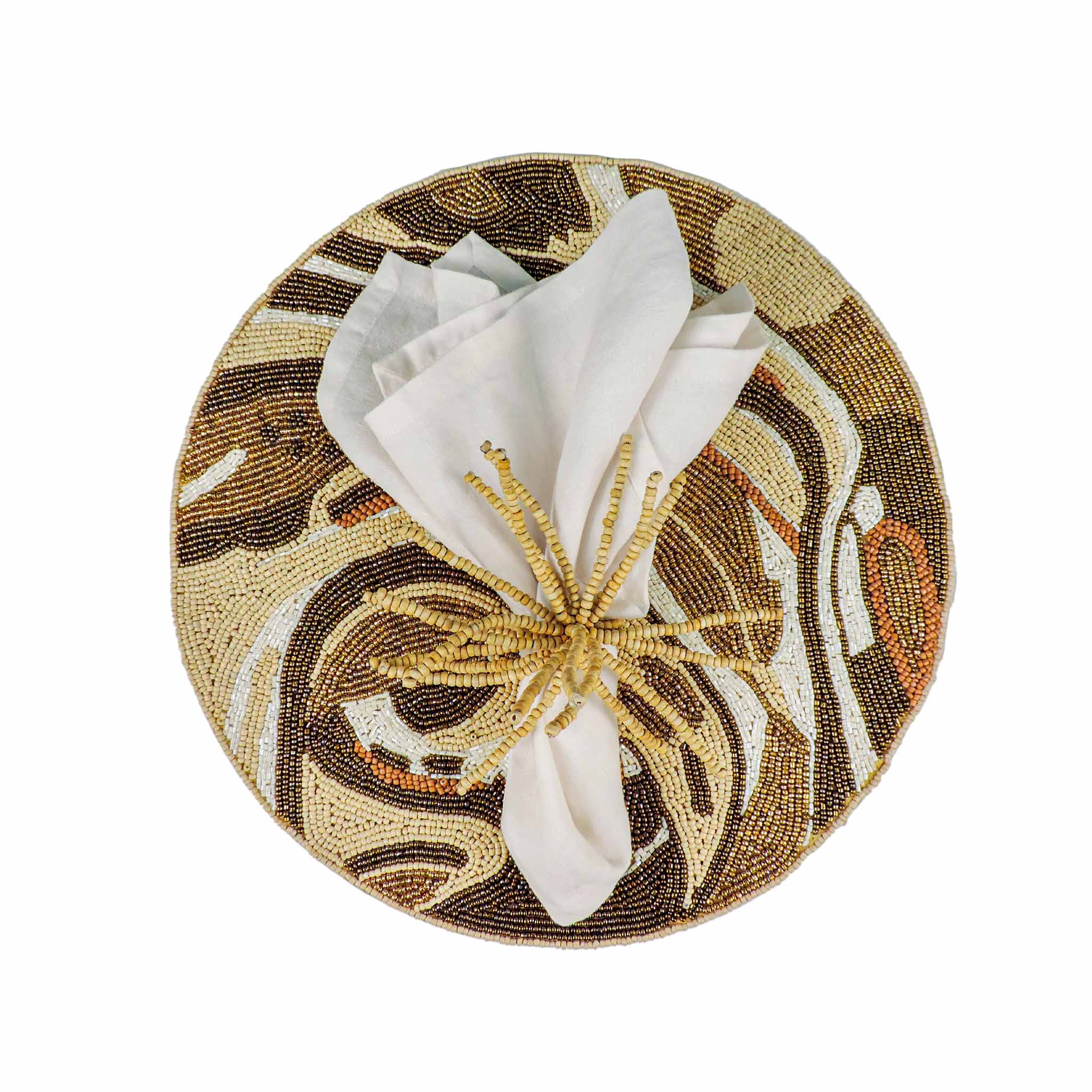 Modern Camo Glass Bead Embroidered Placemat in Tan & Brown, Set of 2/4