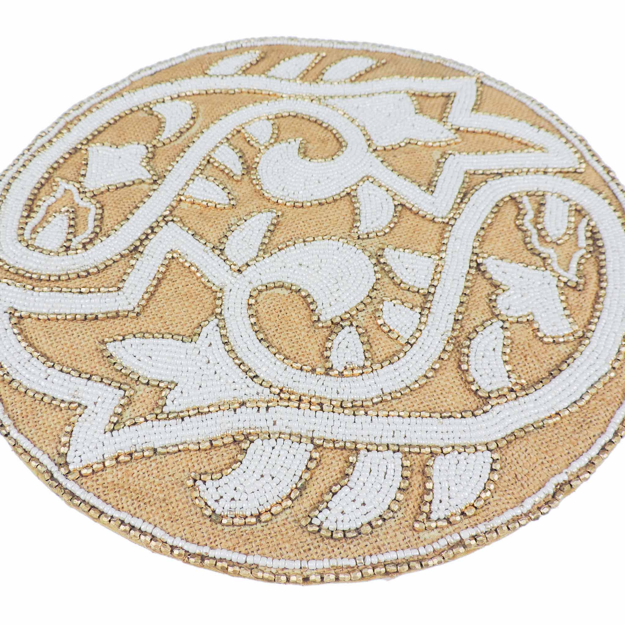 Il Pesce Glass Bead Embroidered Placemat in White & Natural, Set of 2/4