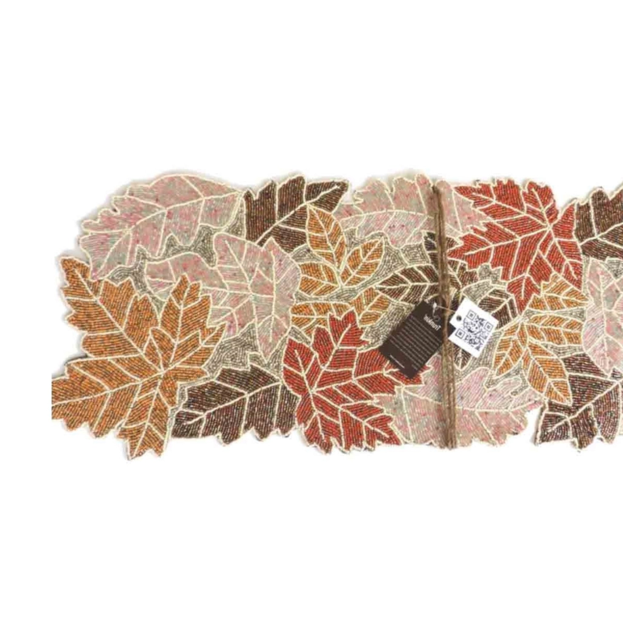 Autumn Leaves Glass Bead Embroidered Table Runner in Autumn Colors