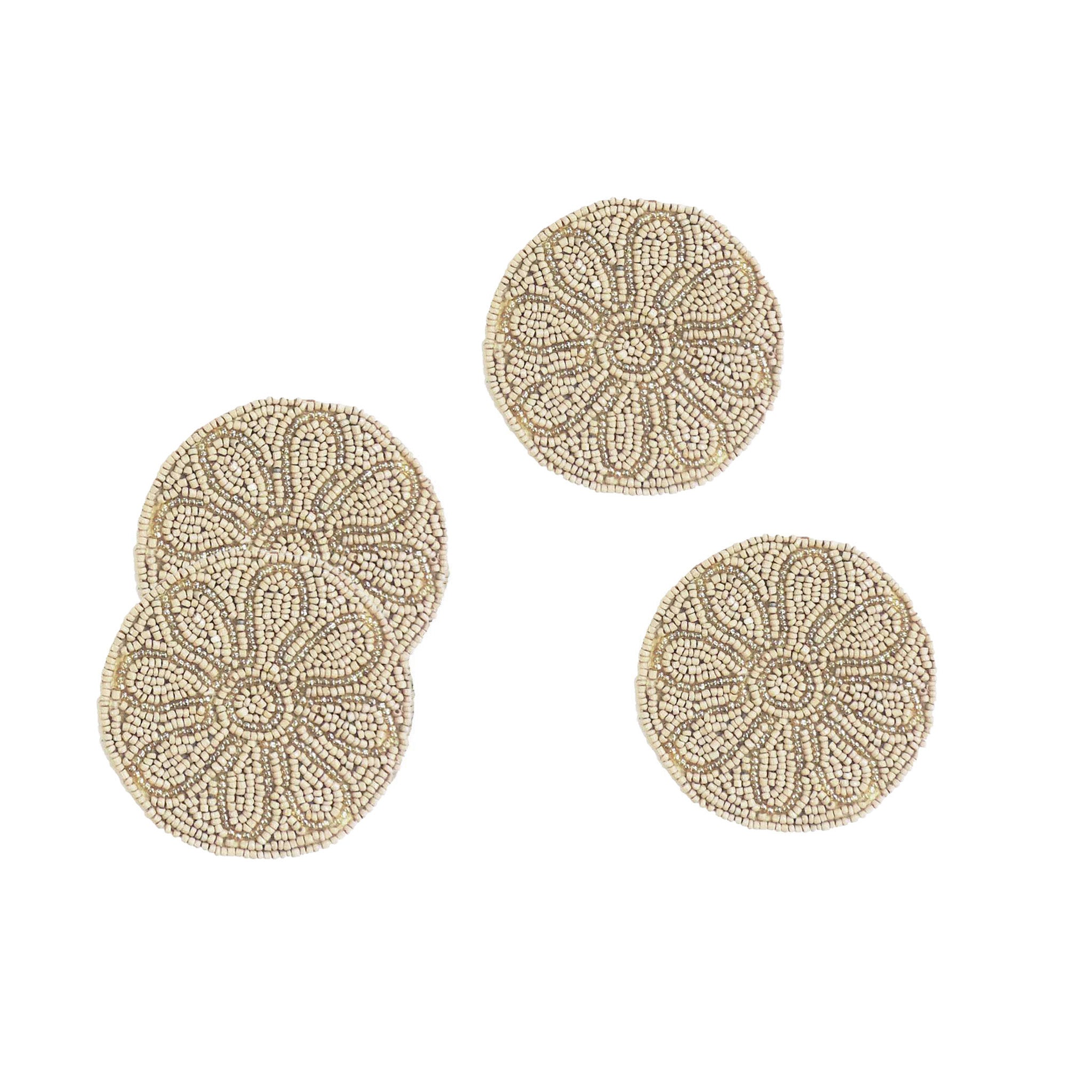 Petal Impressions Embroidered Coaster in Dusty Pink, Set of 4