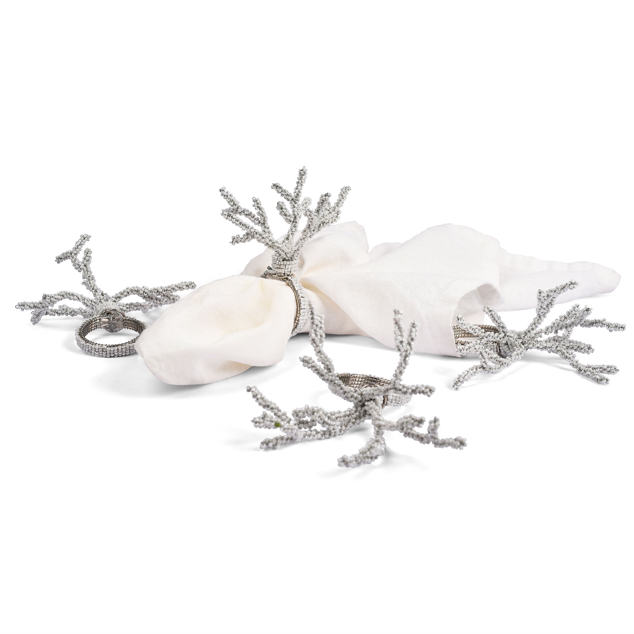 Reef Madness Napkin Ring in Luster White, Set of 4