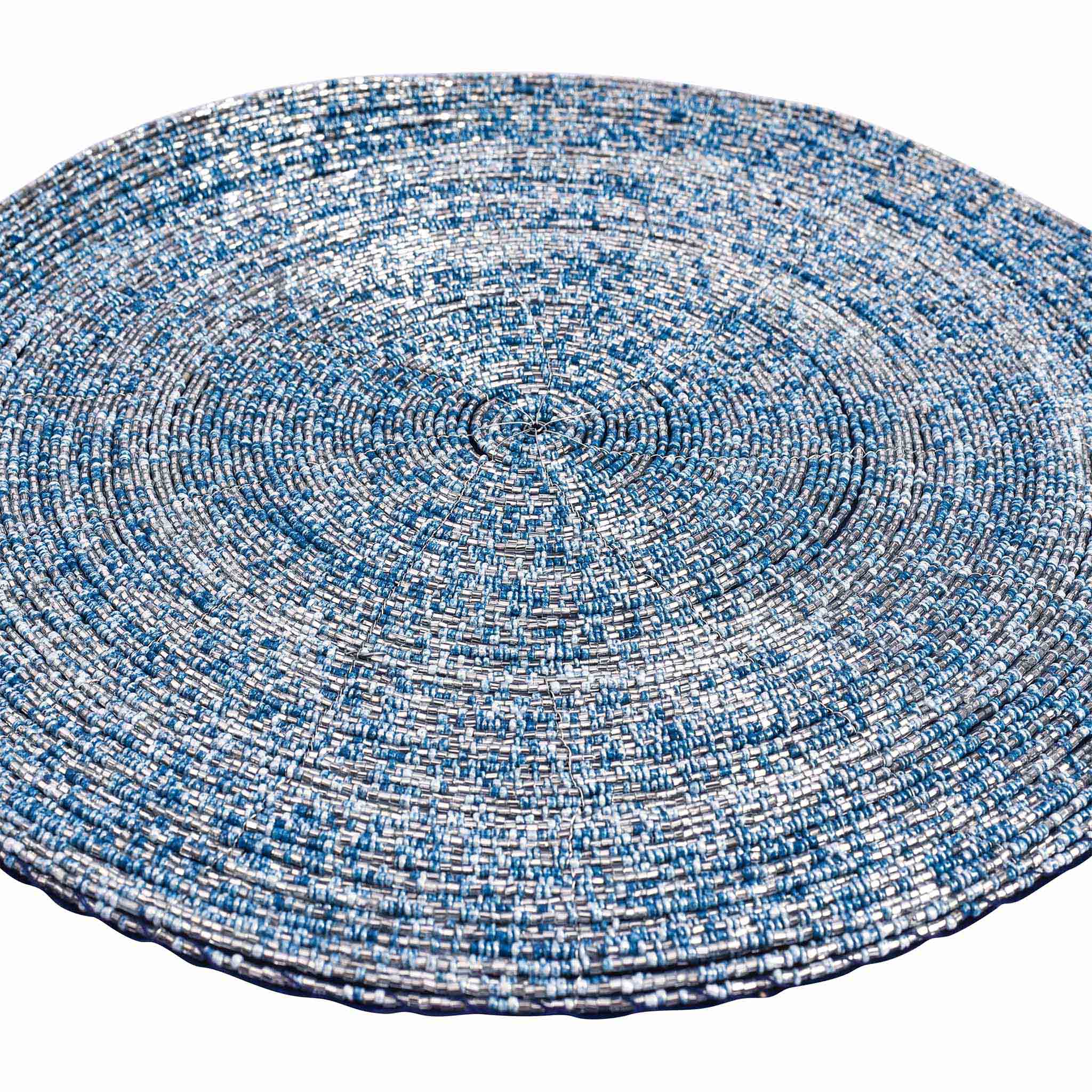 Glass Beaded Placemat in Dark Blue, Set of 4