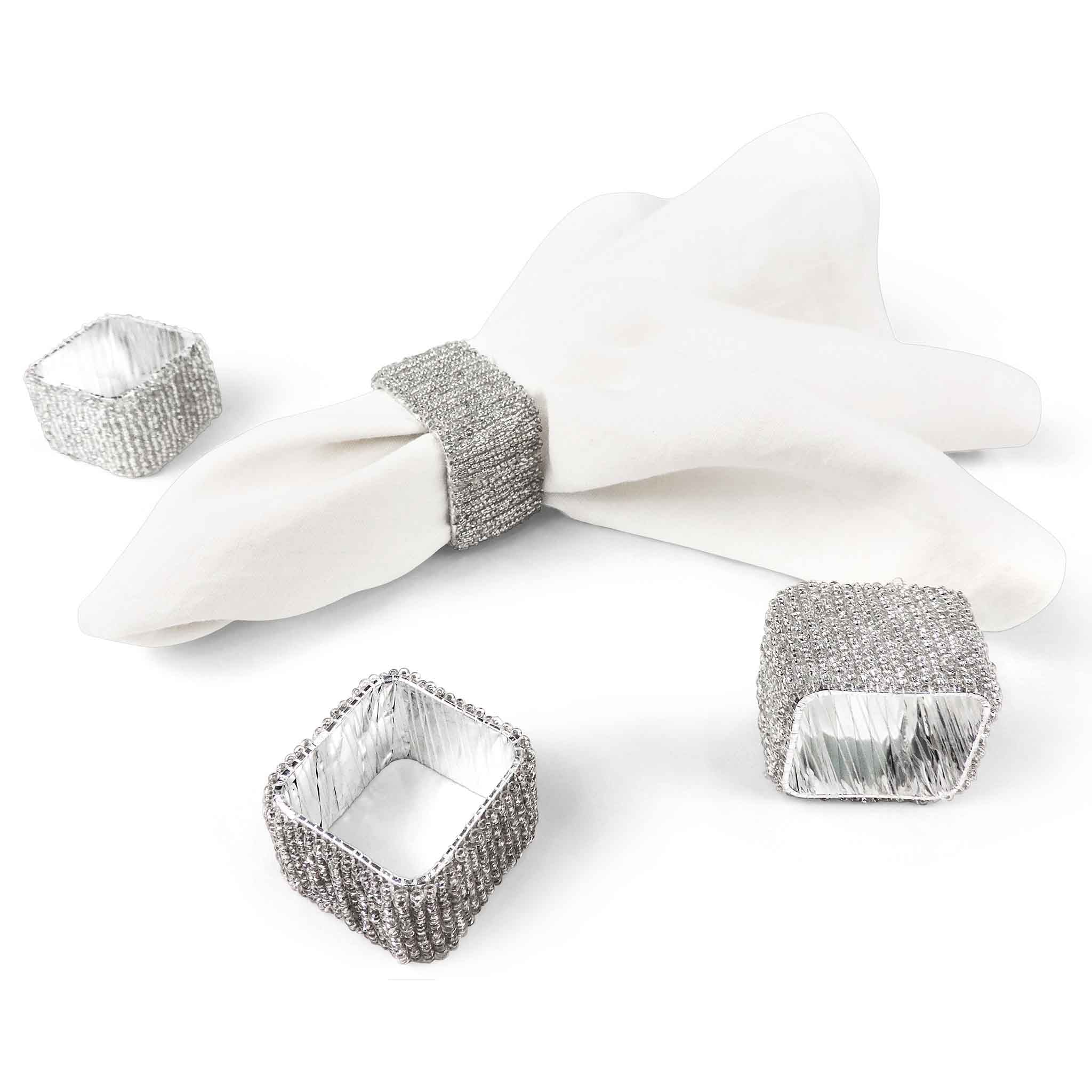 Classic Square Napkin Ring in Silver, Set of 4