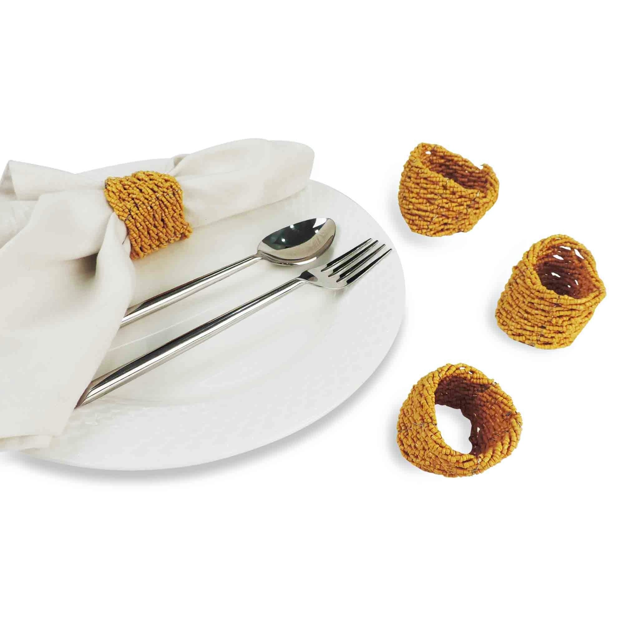 Jute Coil Napkin Ring in Yellow, Set of 4