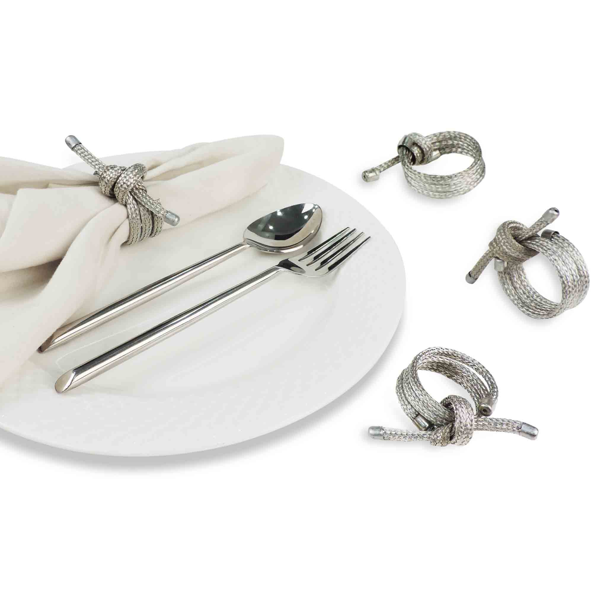 Silver Two-Tone Glass Bead Table Setting for 4 - Placemats, Coasters & Napkin Rings in Silver
