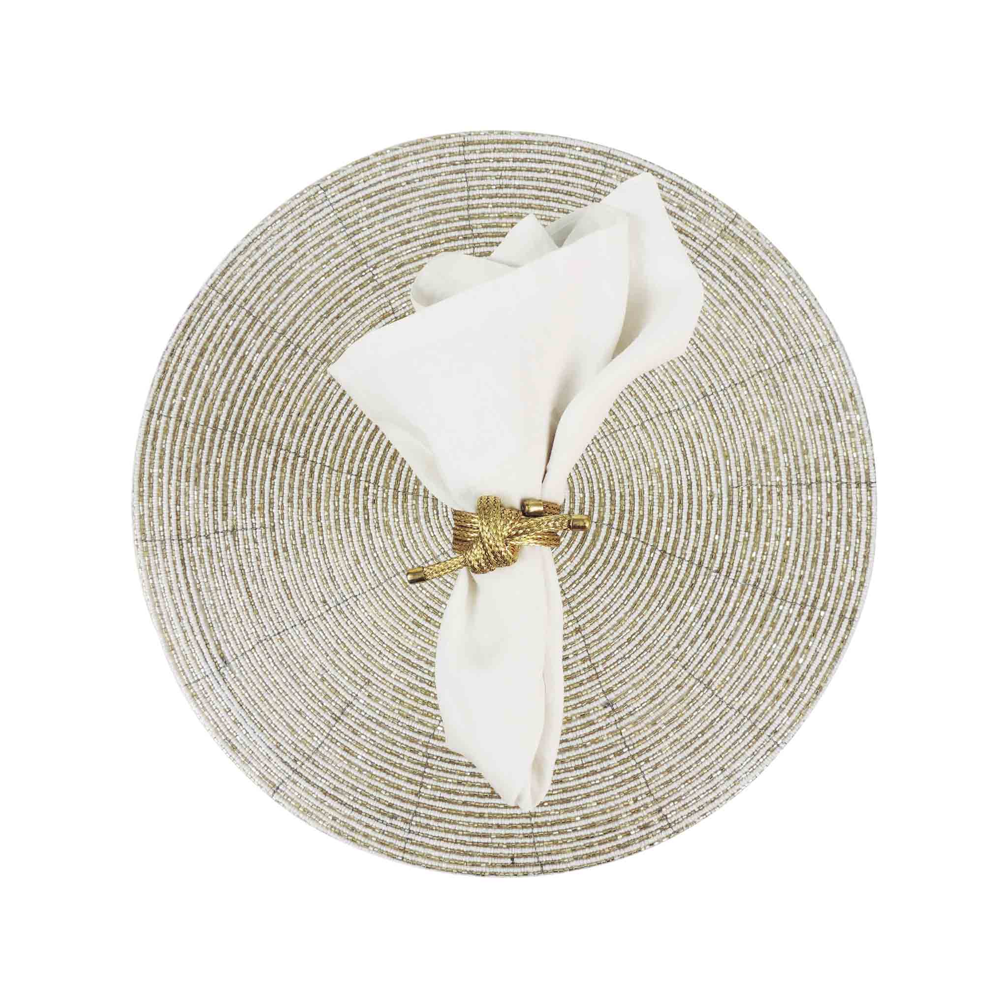 Glass Beaded Placemat in Gold & Cream, Set of 4