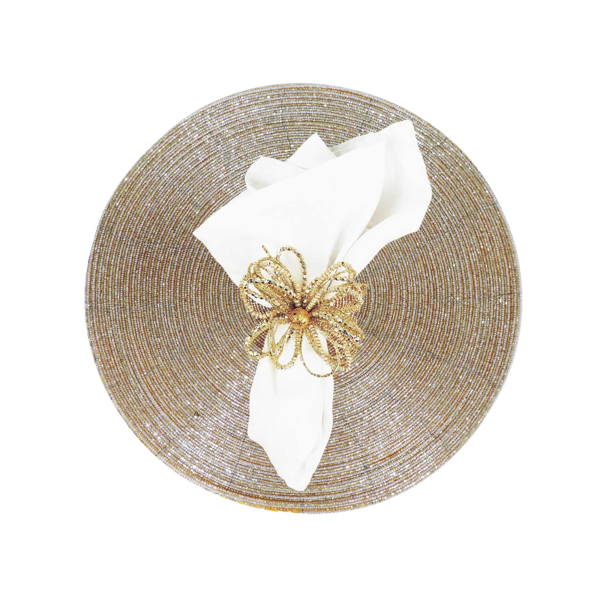 Glass Beaded Placemat in Champagne Gold, Set of 4