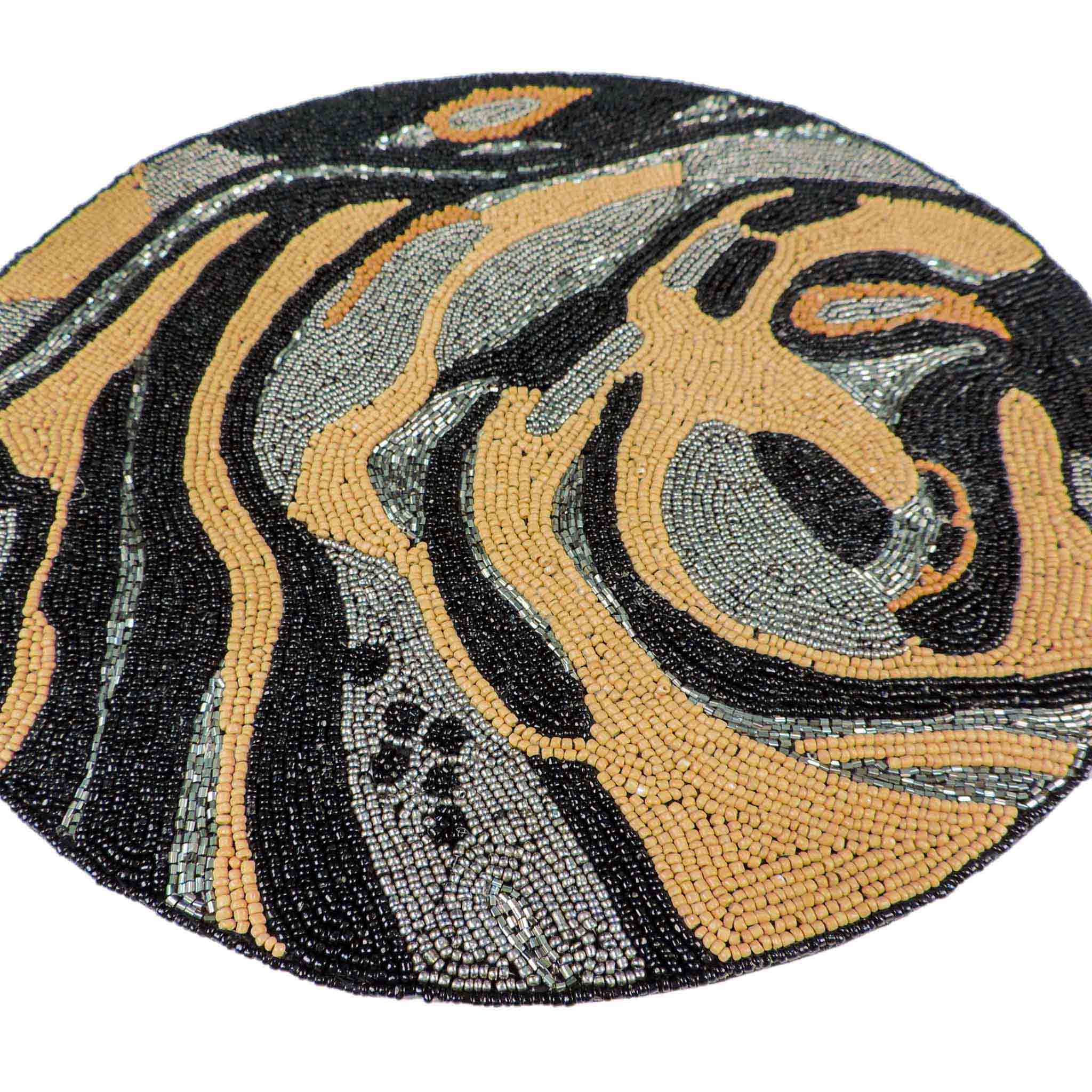 Modern Camo Glass Bead Embroidered Placemat in Natural & Black, Set of 2/4