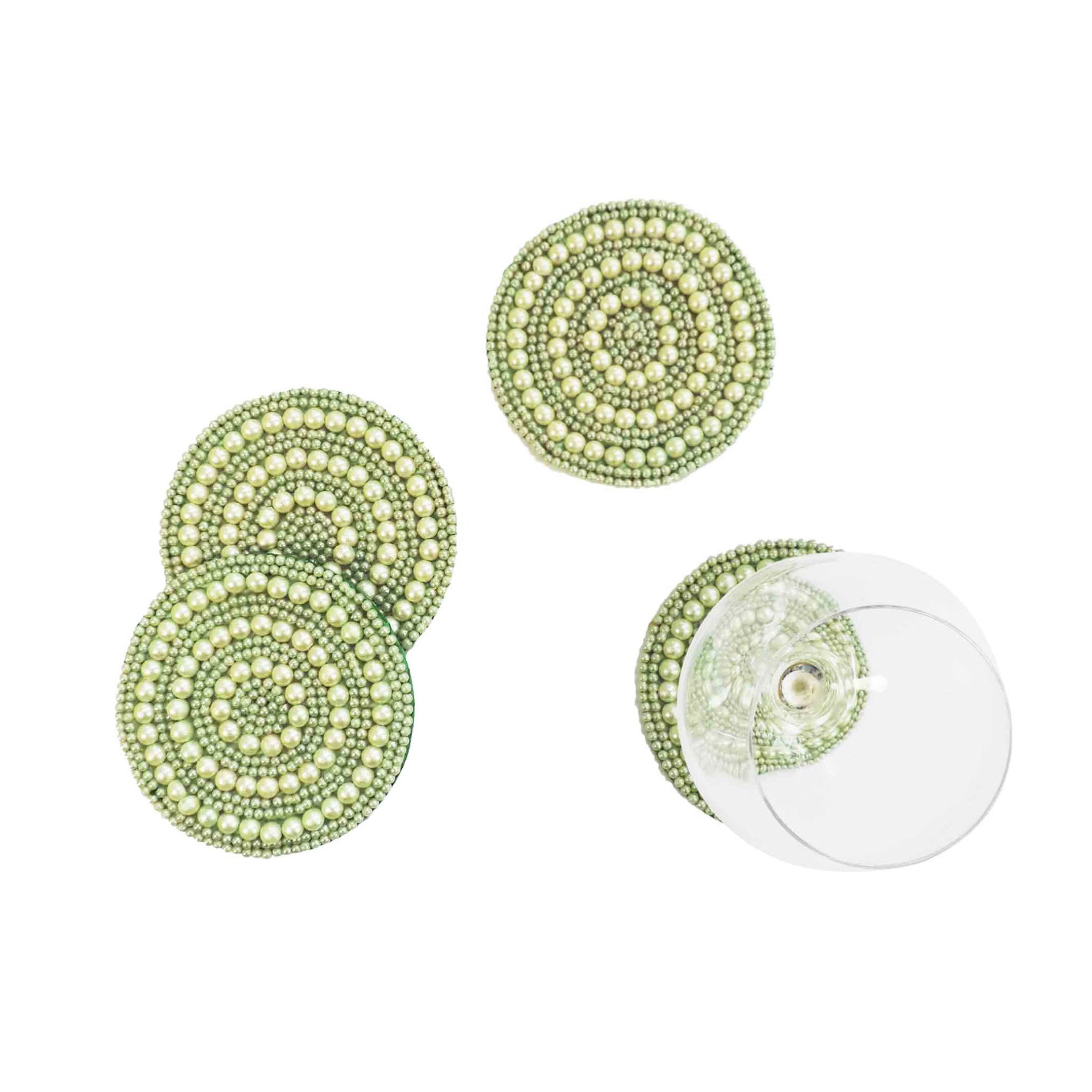 Full Circle Embroidered Coaster in Pale Green, Set of 4