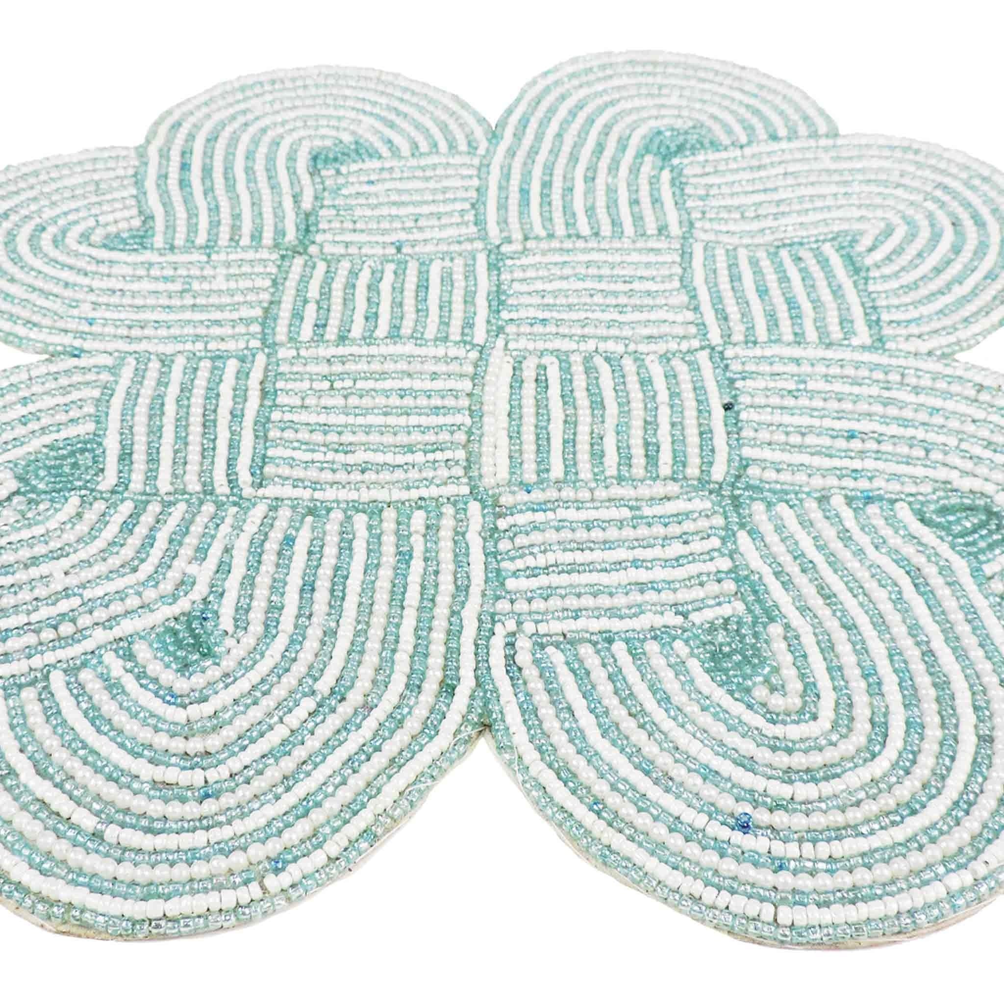 Celtic Knot Bead Embroidered Placemat in Light Teal & Cream, Set of 2/4