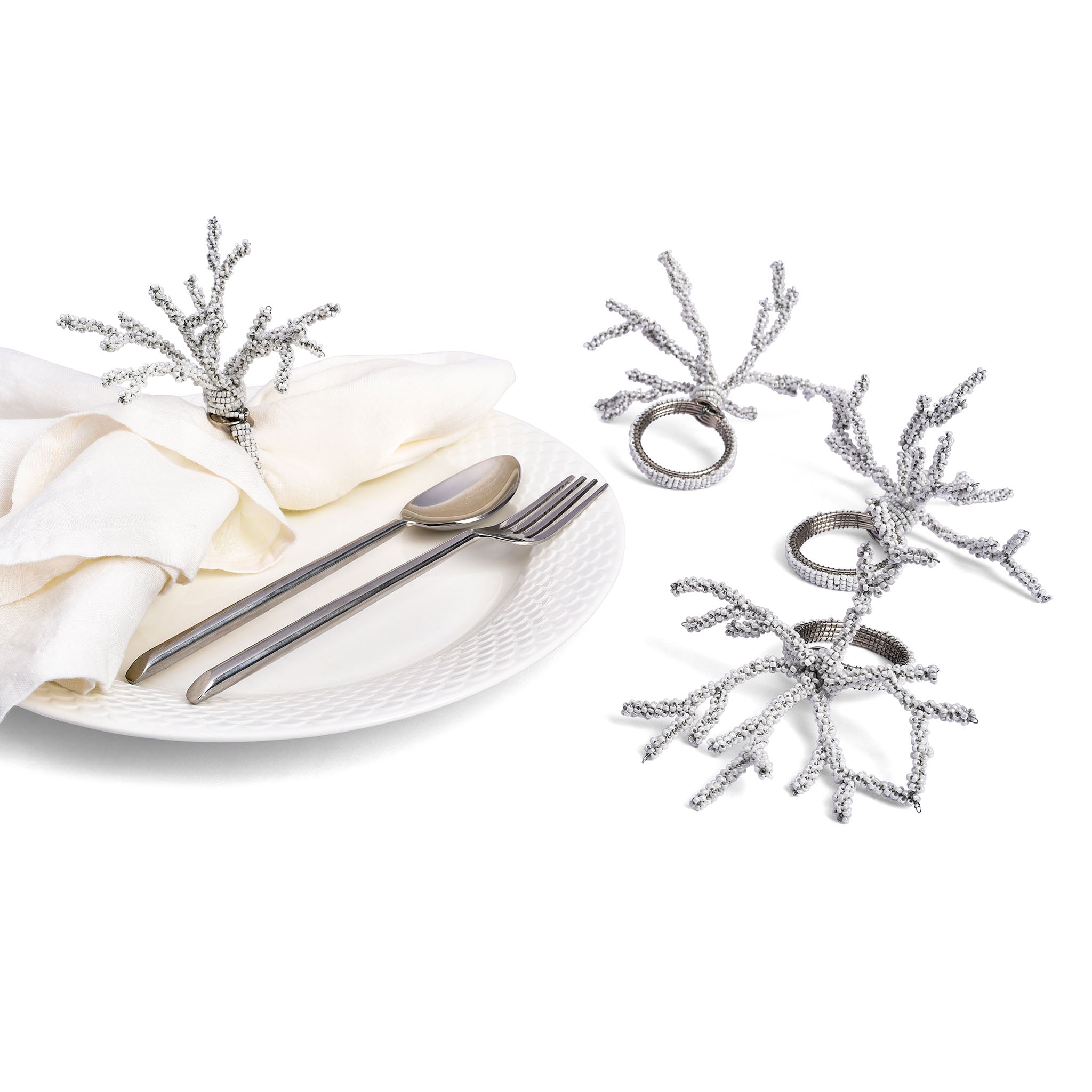 Reef Madness Napkin Ring in Luster White, Set of 4