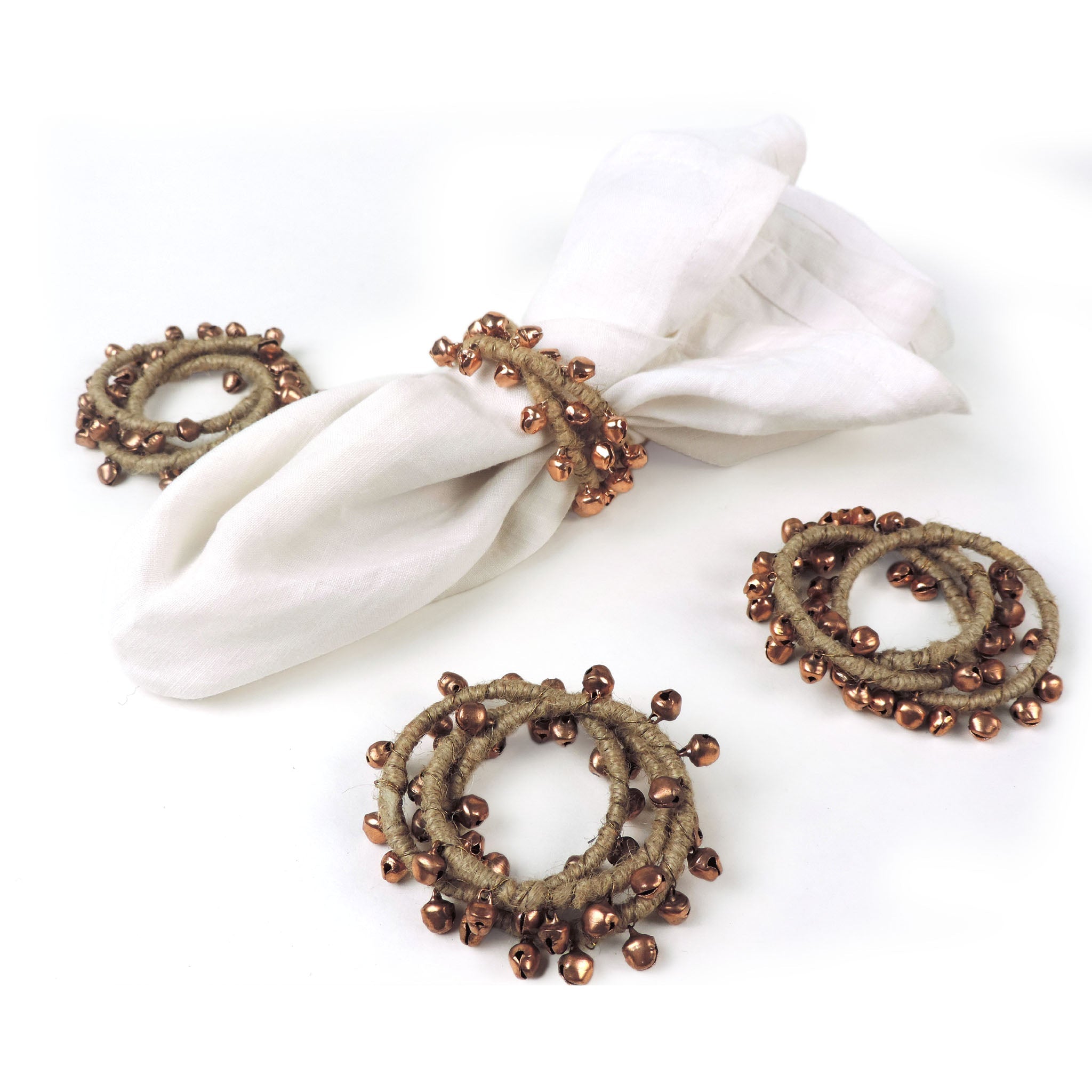 With Bells On Jute Napkin Ring, Set of 4